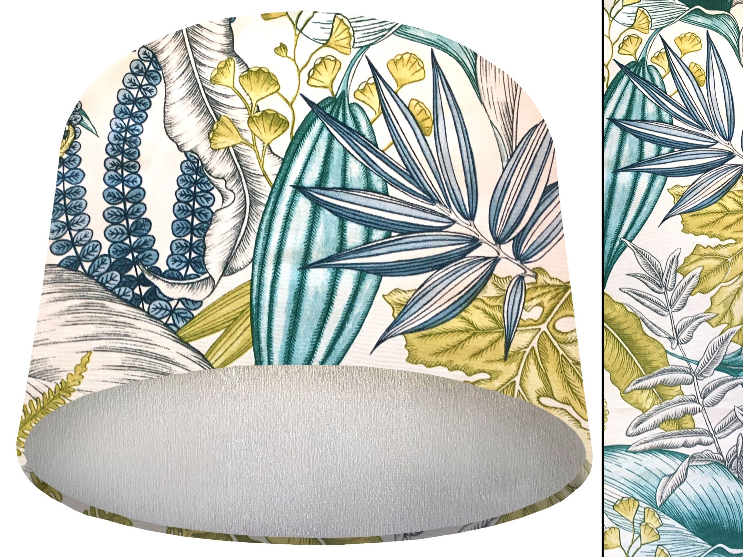 Pastel Green Tropical Lamp Shade Silver, Blue & Green Leaf