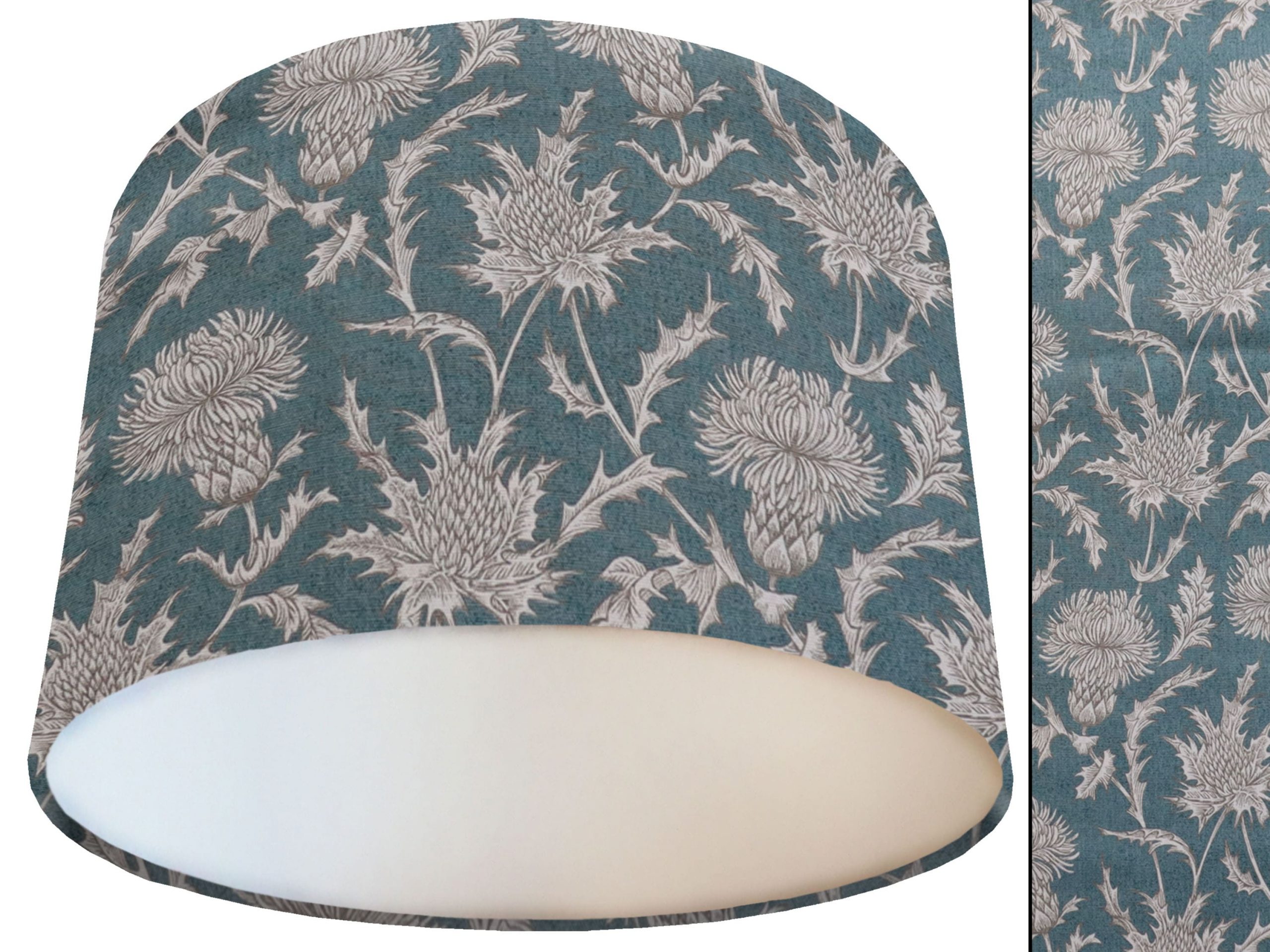 Teal Country Rustic Lamp Shade White with Thistle Pattern