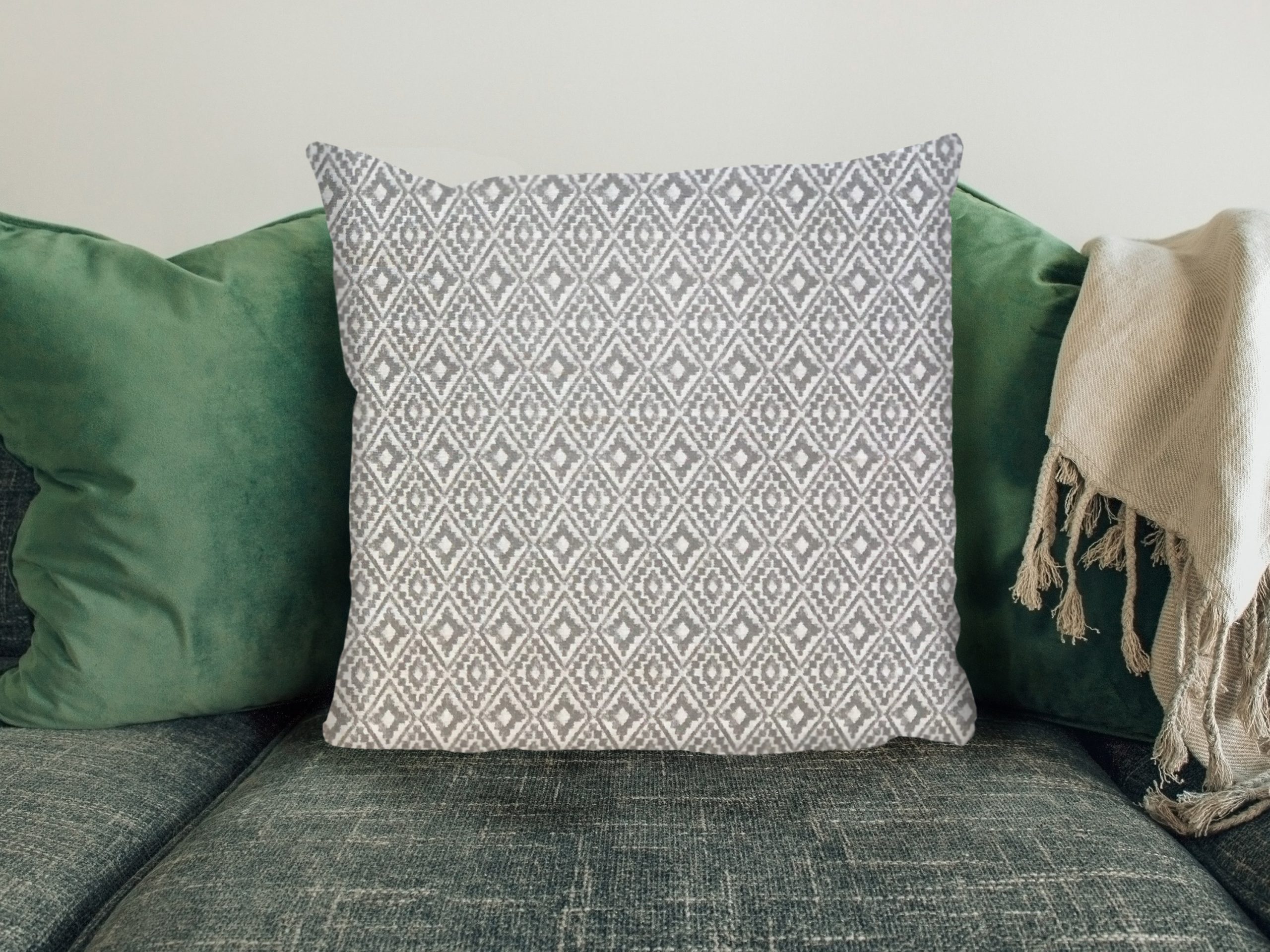 Navajo Grey Scatter Cushion, 40cm Sofa Cushion