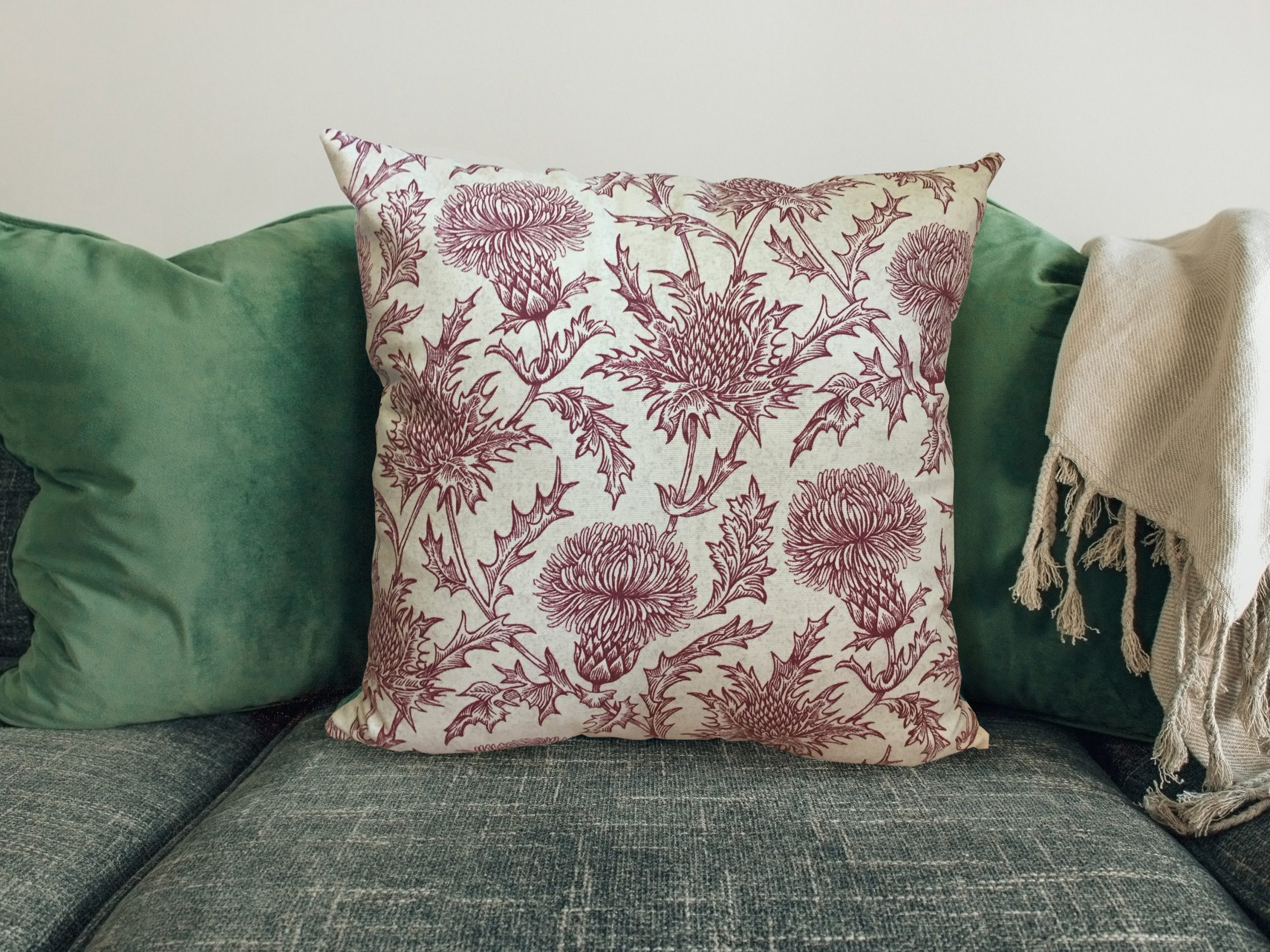 Rustic Red Thistle Scatter Cushion, 40cm Sofa Cushion