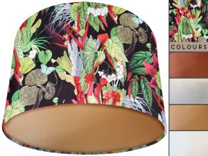 Black Botanical Velvet Lampshade Gold, Modern Floral Light Shade