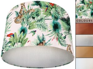 Animals White Velvet Lampshade Silver, Exotic Tropical Light Shade