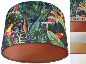 Blue Birds Velvet Lampshade Copper, Luxury Velvet Light Shade