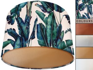 Tropical White Velvet Lampshade Gold, Exotic Luxury Light Shade