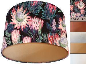 Botanical Black Velvet Lampshade Gold, Luxury Velvet Light Shade