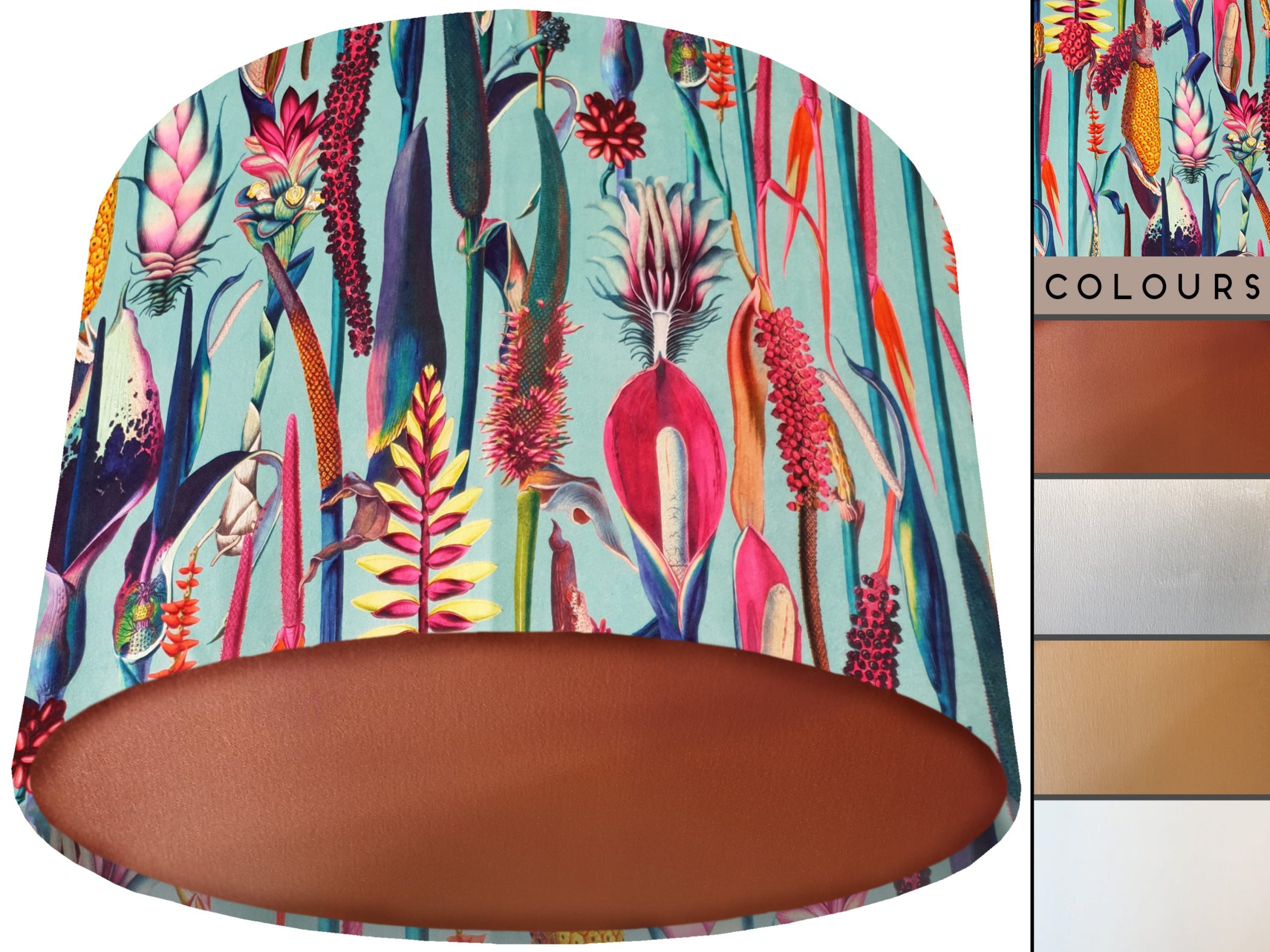 Green Floral Velvet Lampshade Copper, Botanical Velvet Light Shade