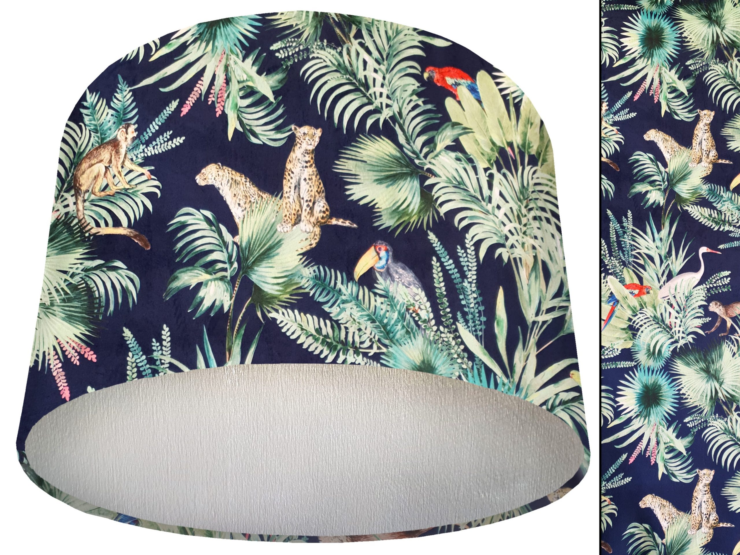 Jungle Blue Velvet Lampshade Silver, Luxury Velvet Light Shade