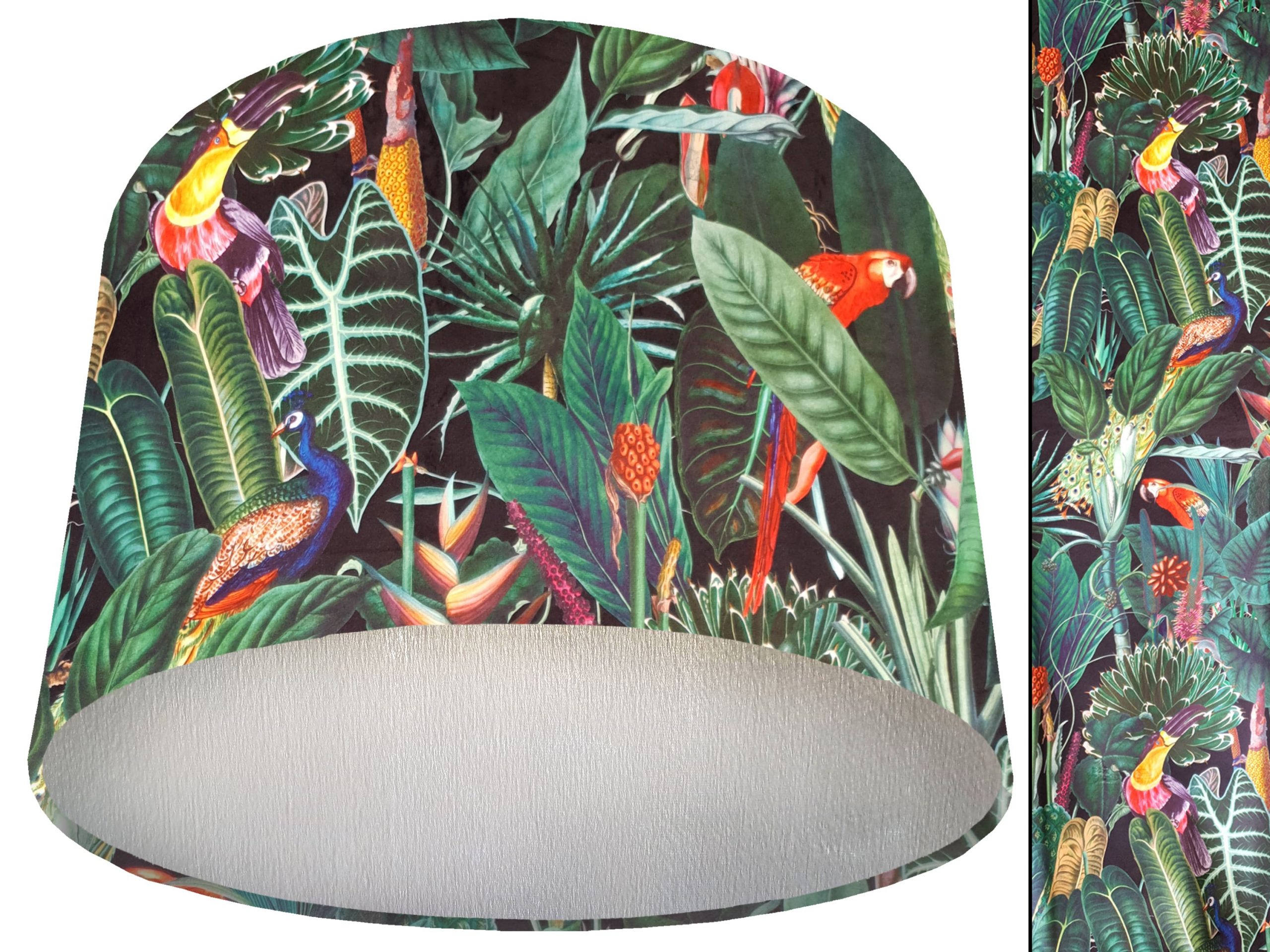 Jungle Birds Velvet Lampshade Silver, Black Velvet Light Shade