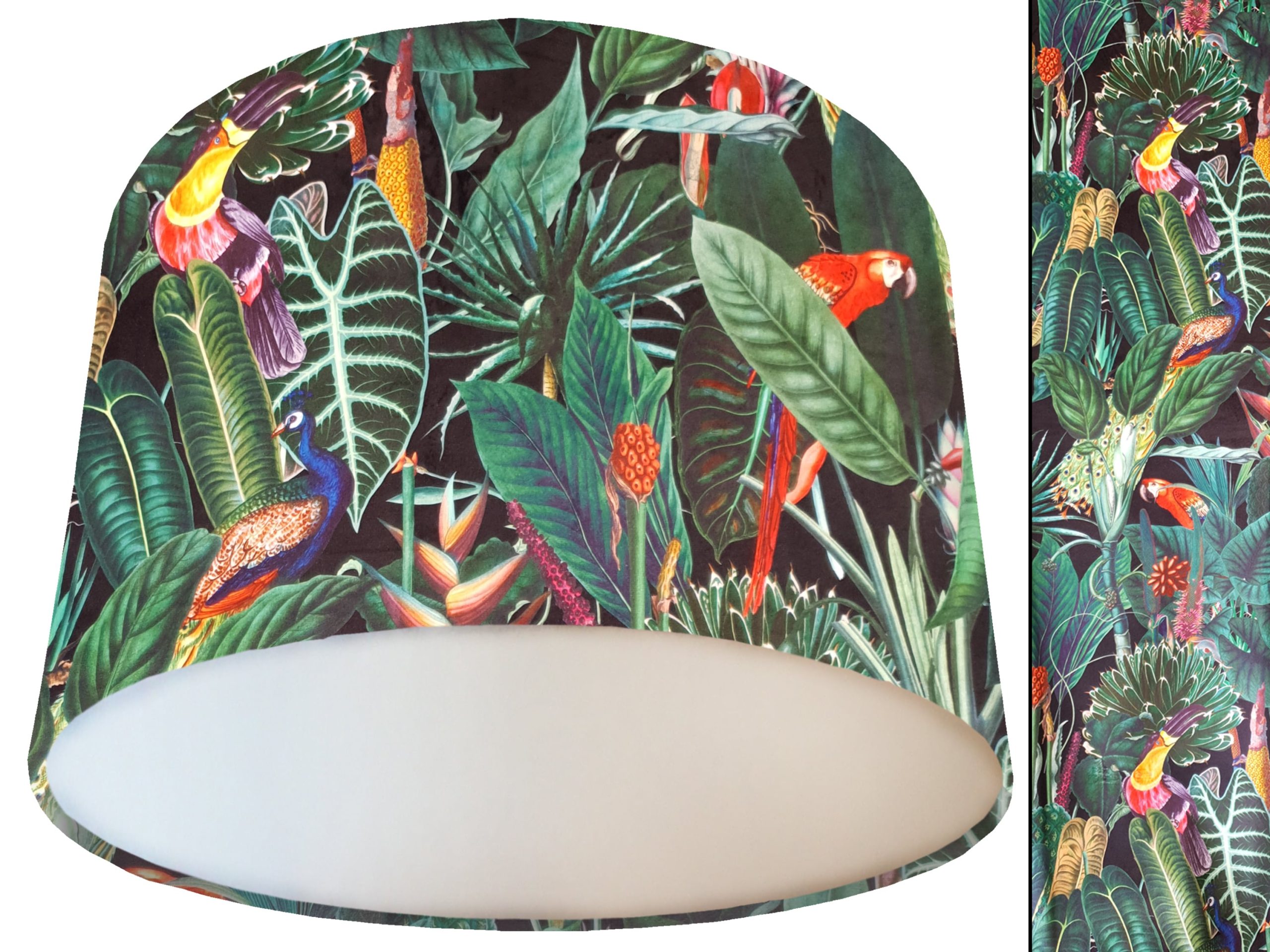 Jungle Birds Velvet Lampshade White, Black Velvet Light Shade
