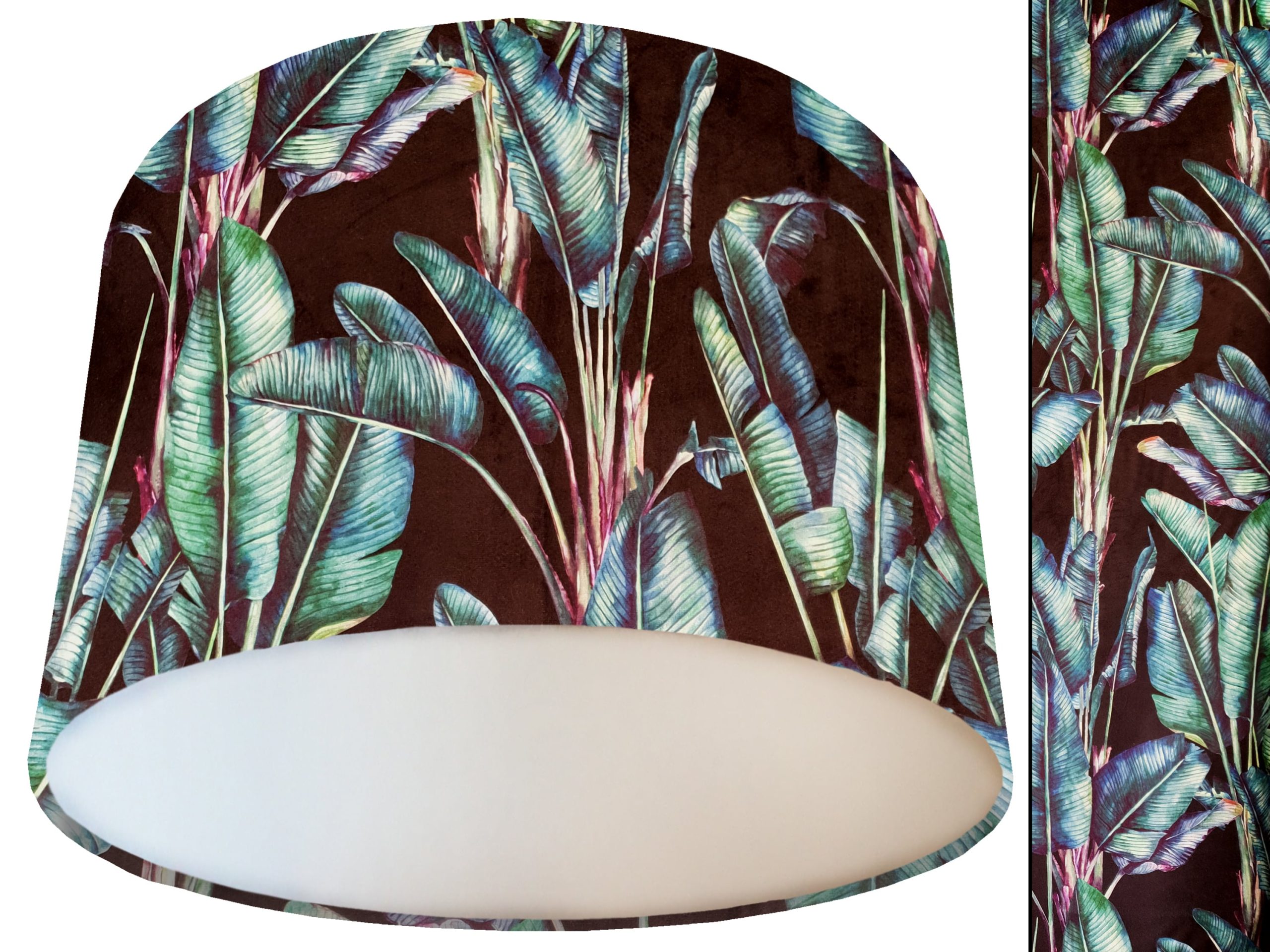Black Fronds Velvet Lampshade White, Luxury Velvet Light Shade