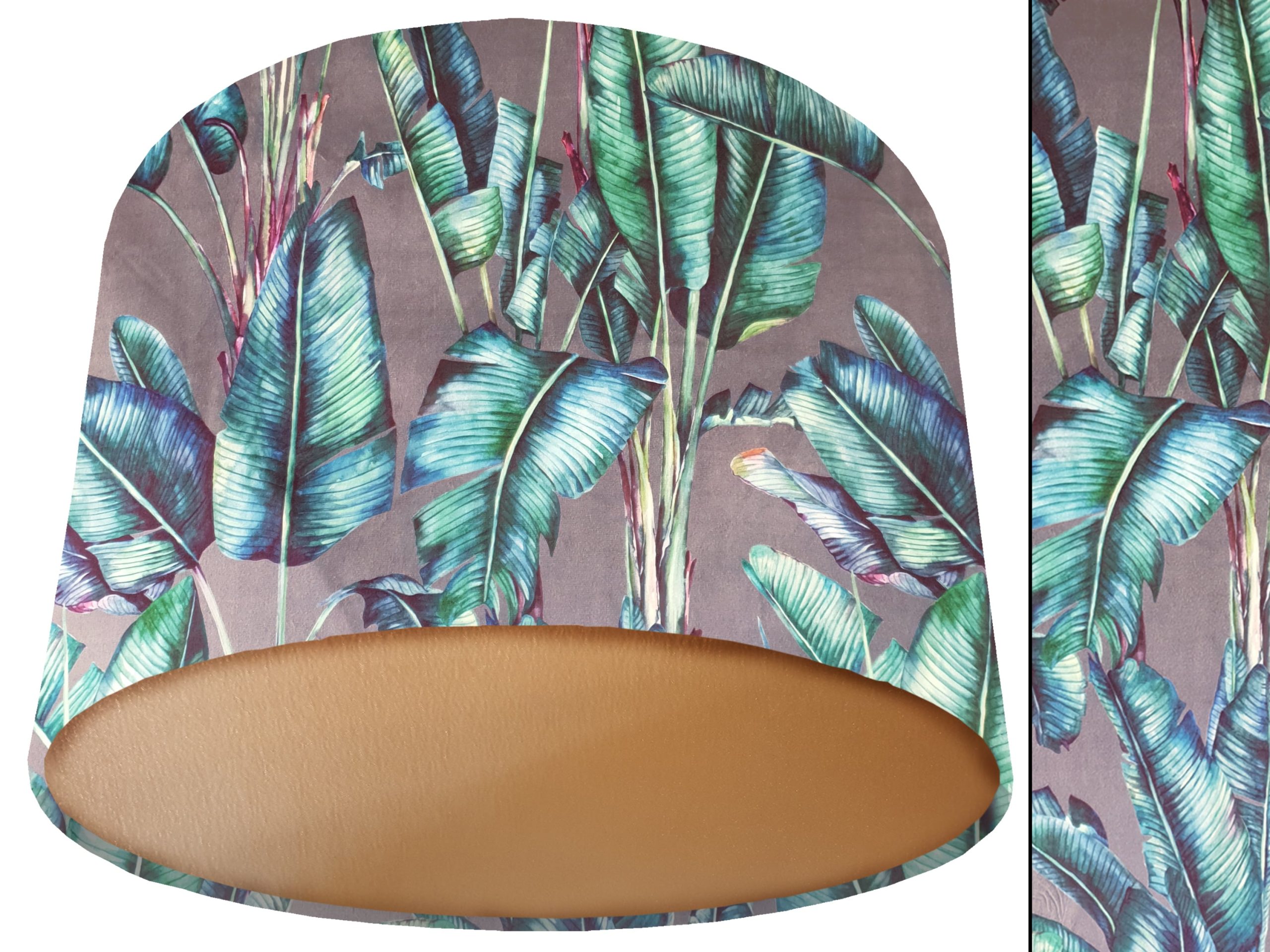 Tropical Grey Velvet Lampshade Gold, Bold Tropical Interior Lighting
