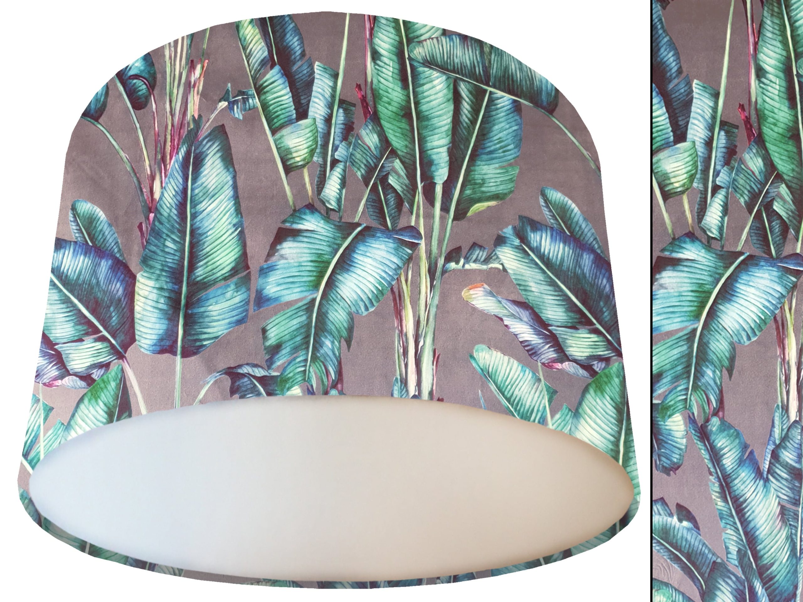 Tropical Grey Velvet Lampshade White, Bold Tropical Interior Lighting