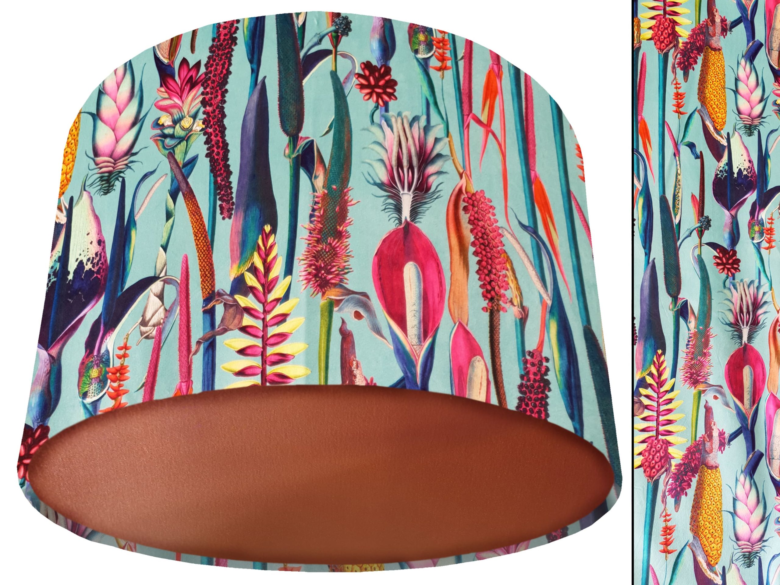 Green Floral Velvet Lampshade Copper, Botanical Velvet Light Shade