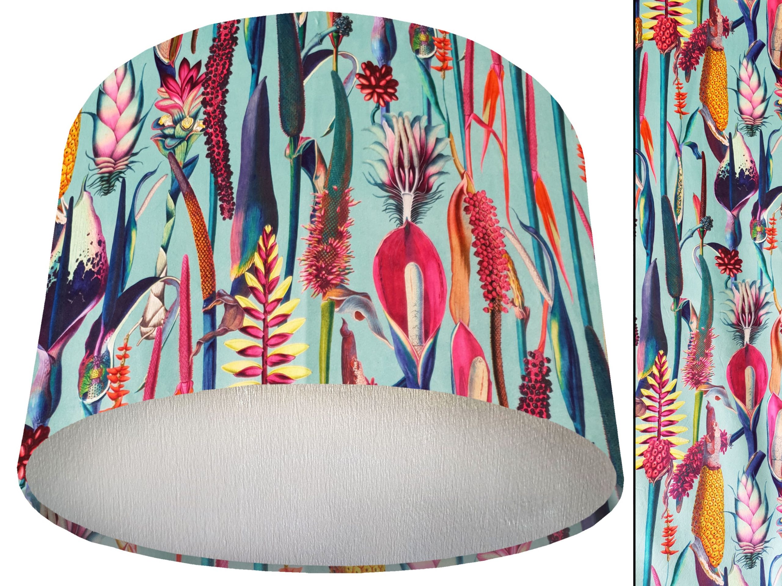 Green Floral Velvet Lampshade Silver, Botanical Velvet Light Shade