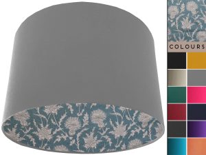 Teal Thistle Lampshade Light Grey, Scottish Country Home Interior