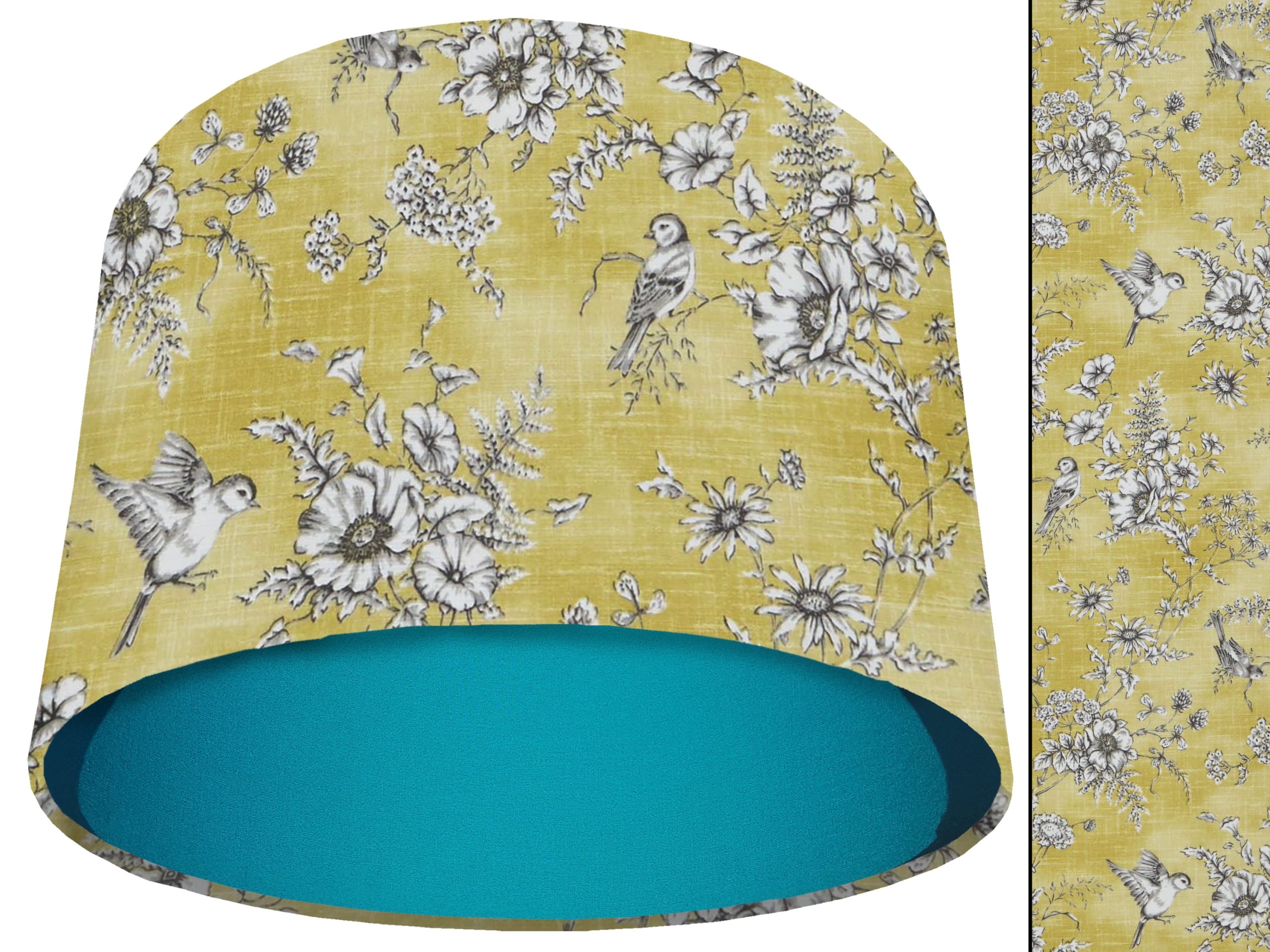 French Toile Yellow Light Shade Teal, Country Home Interior