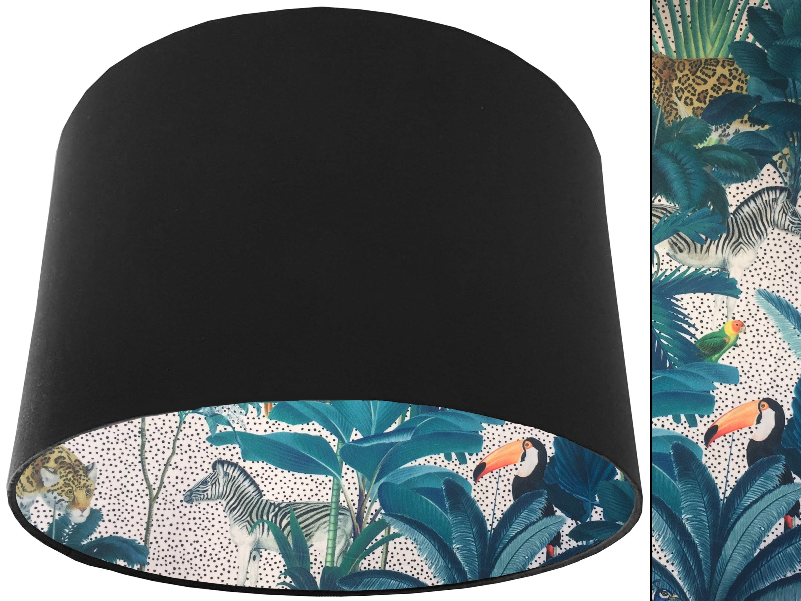 Light Jungle Velvet Lampshade Black, Colourful Tropical Interior