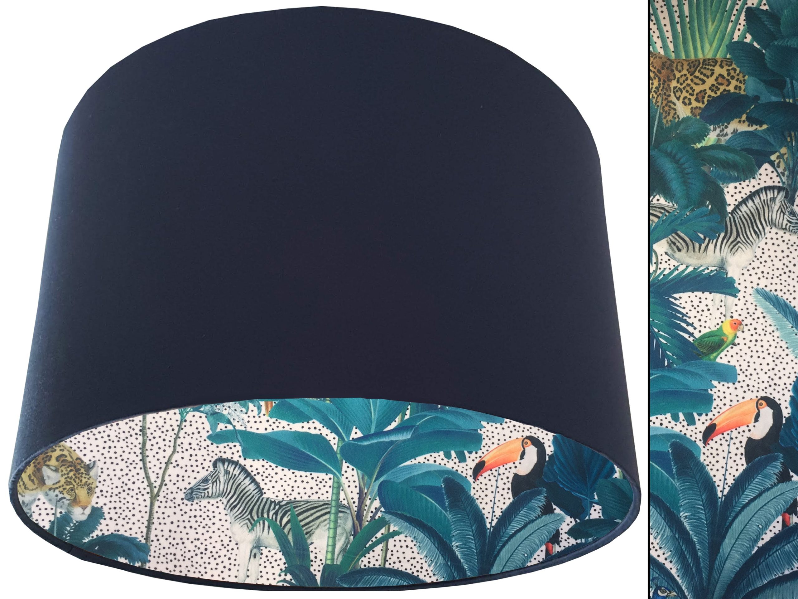 Light Jungle Velvet Lampshade Blue, Colourful Tropical Interior