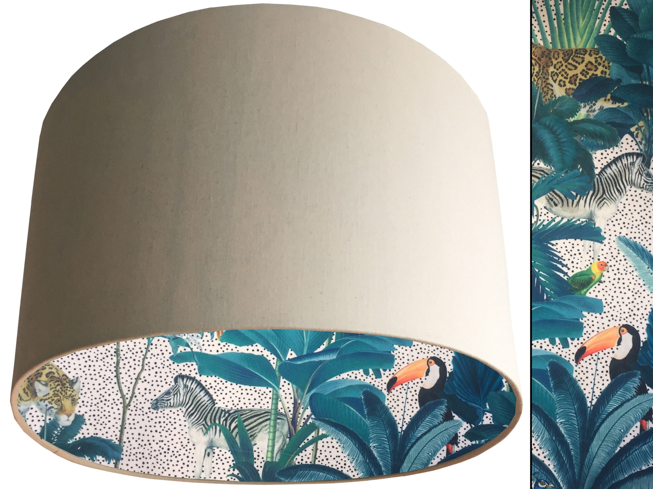 Light Jungle Velvet Lampshade Cream, Colourful Tropical Interior