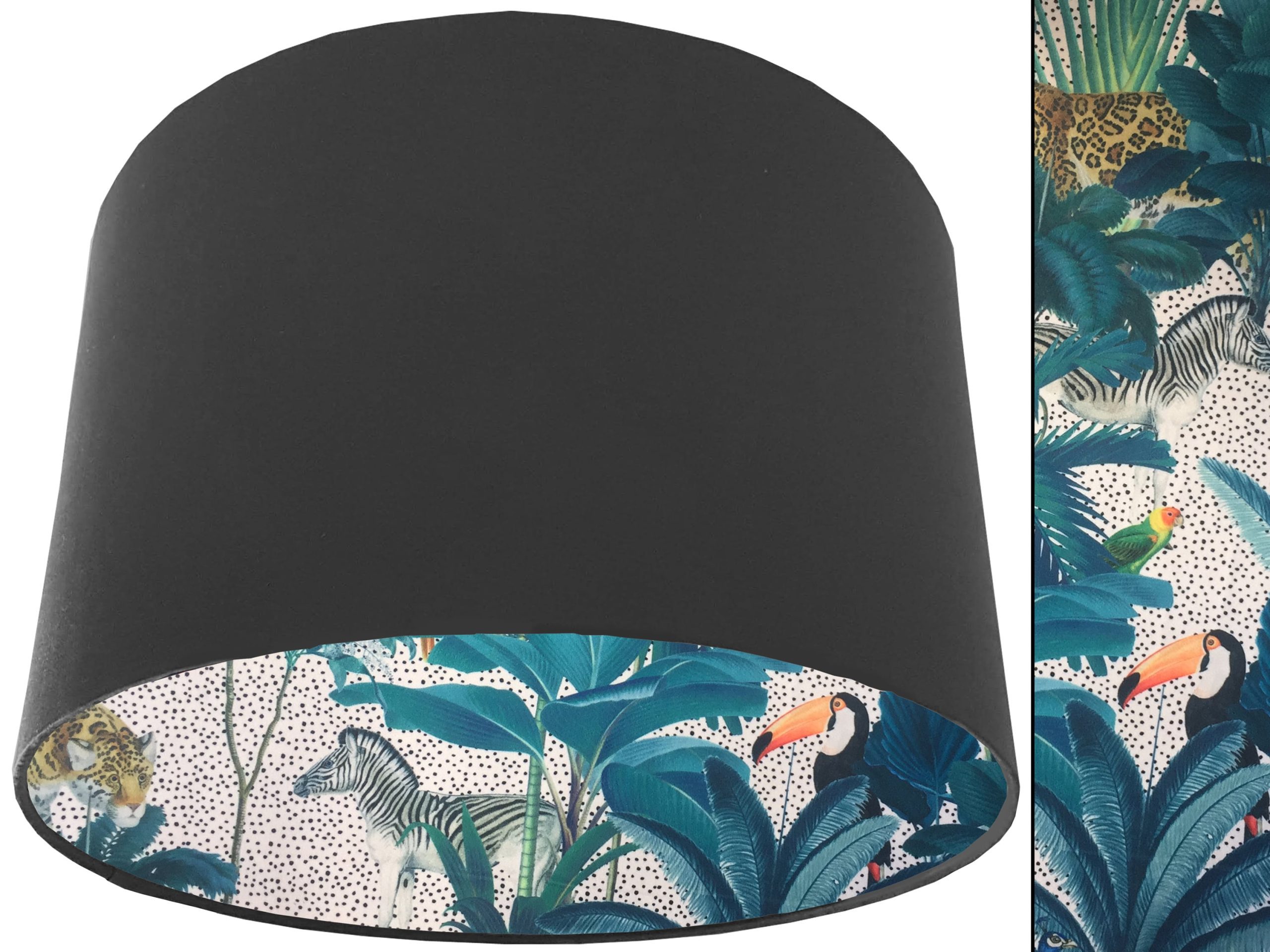 Light Jungle Velvet Lampshade Dark Grey, Colourful Tropical Interior