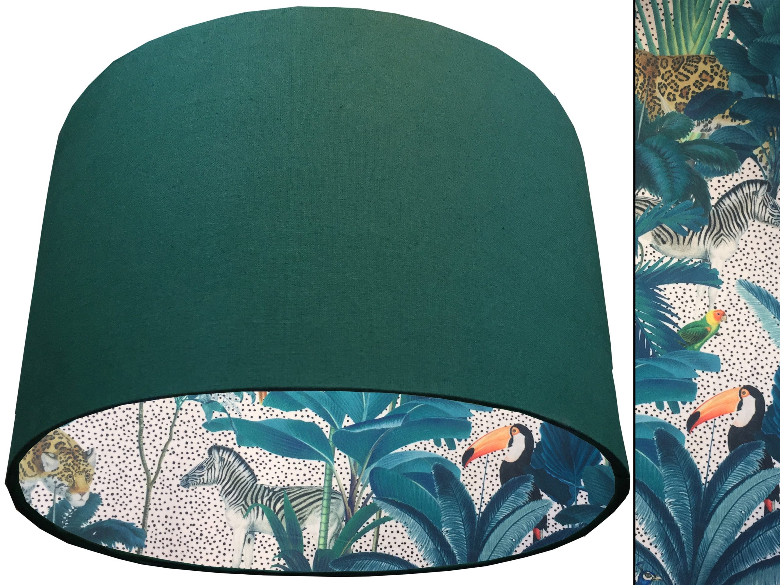 Light Jungle Velvet Lampshade Green, Colourful Tropical Interior