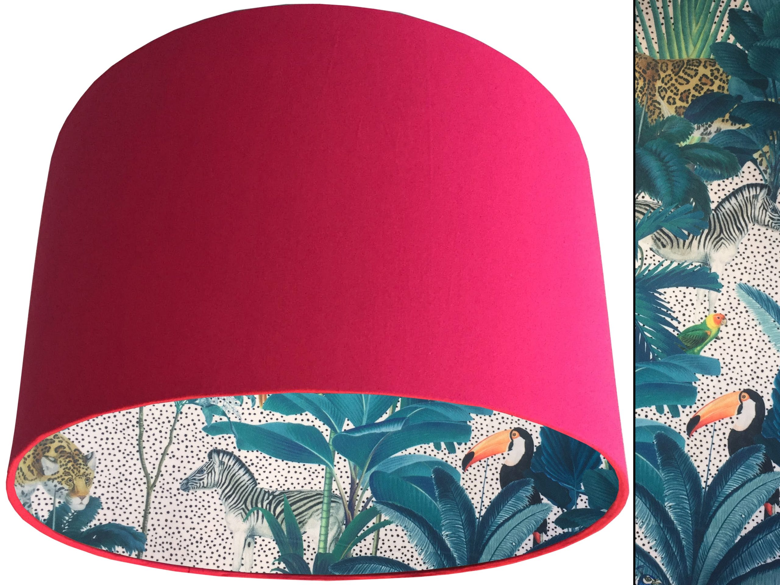 Light Jungle Velvet Lampshade Pink, Colourful Tropical Interior
