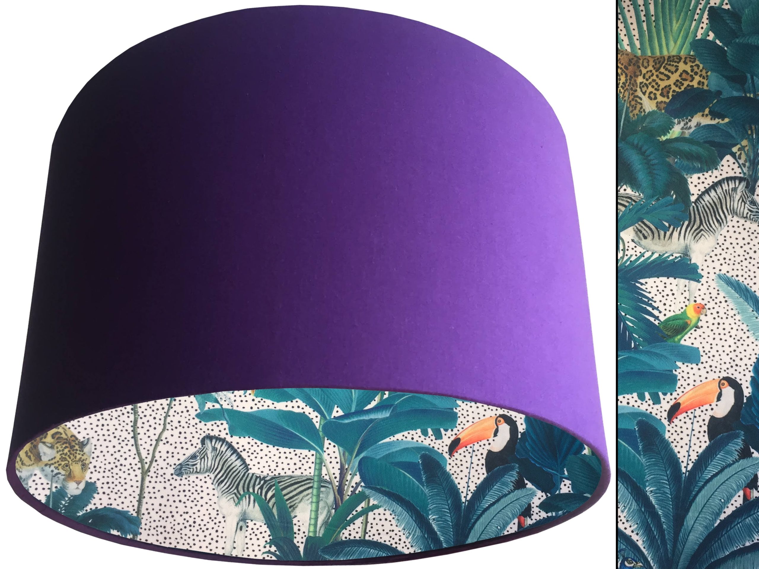 Light Jungle Velvet Lampshade Purple, Colourful Tropical Interior