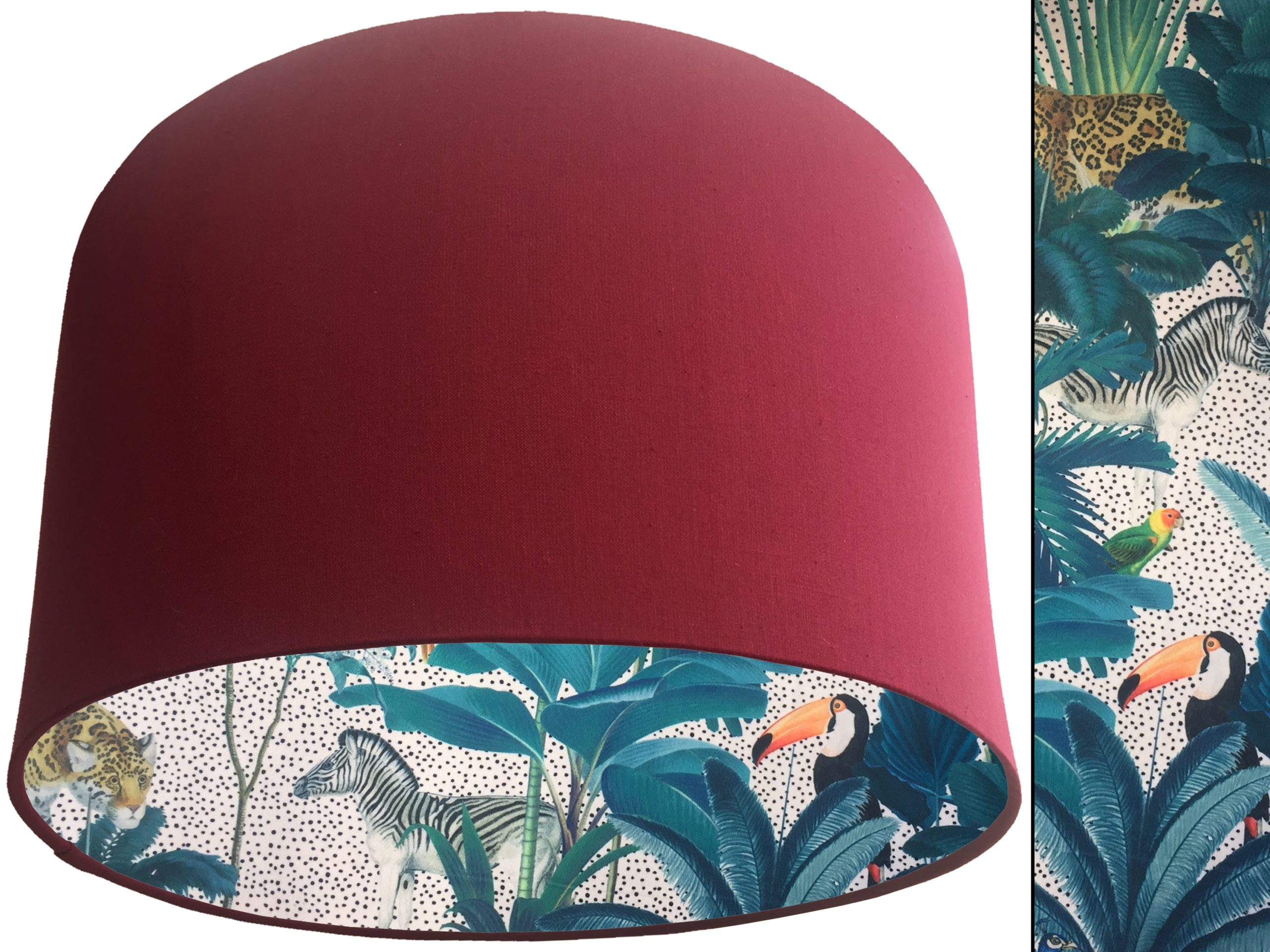 Light Jungle Velvet Lampshade Red, Colourful Tropical Interior