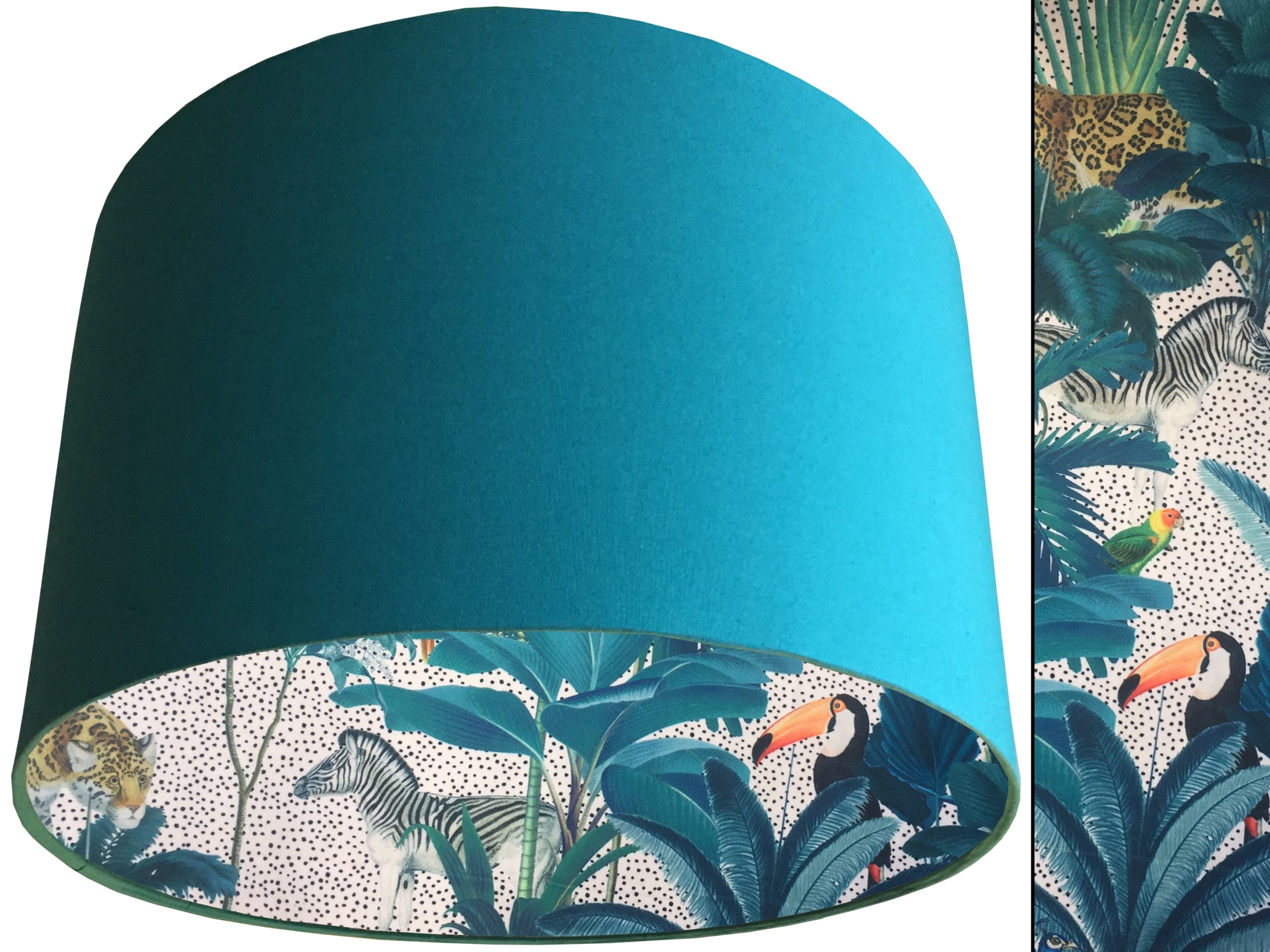 Light Jungle Velvet Lampshade Teal, Colourful Tropical Interior