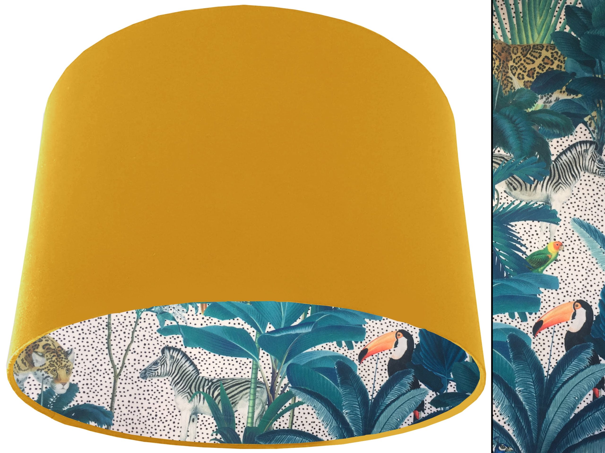Light Jungle Velvet Lampshade Yellow, Colourful Tropical Interior