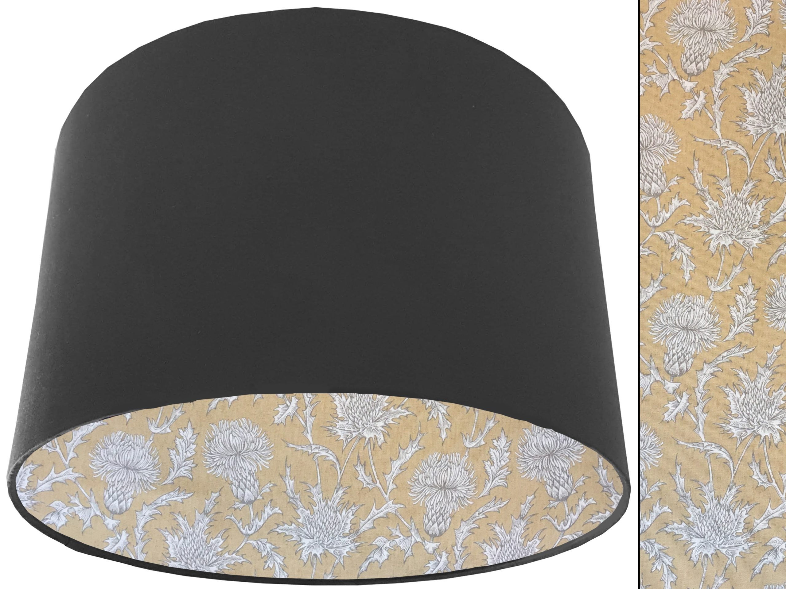 Mustard Thistle Lampshade Dark Grey, Traditional Country Design