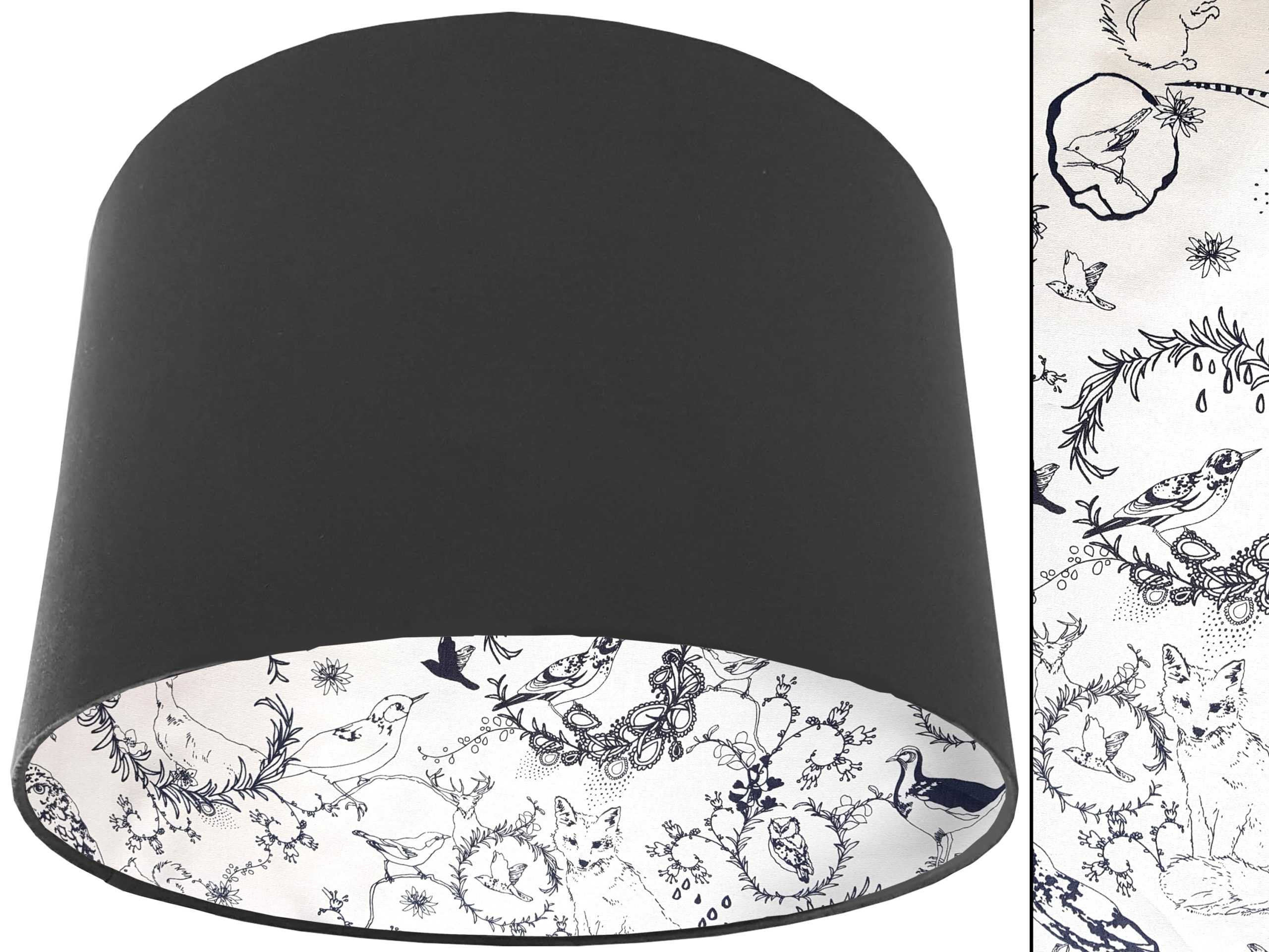 Black & White Animals Lampshade Dark Grey, Traditional Country
