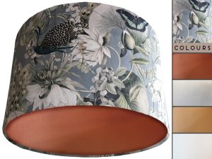 Victorian Botanical Blue Grey Velvet Lampshade Copper, Traditional