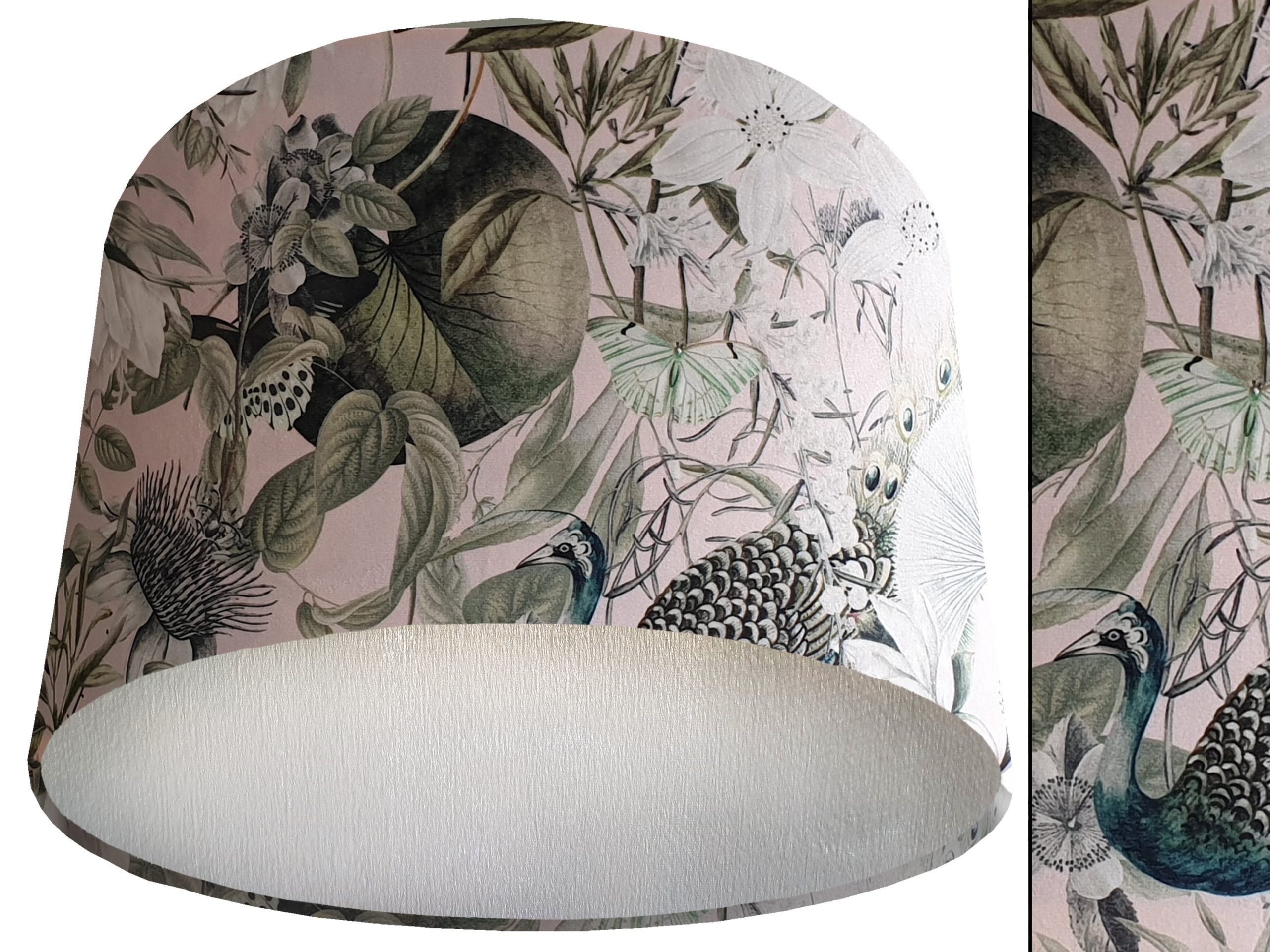 Victorian Botanical Blush Pink Velvet Lampshade Silver, Traditional