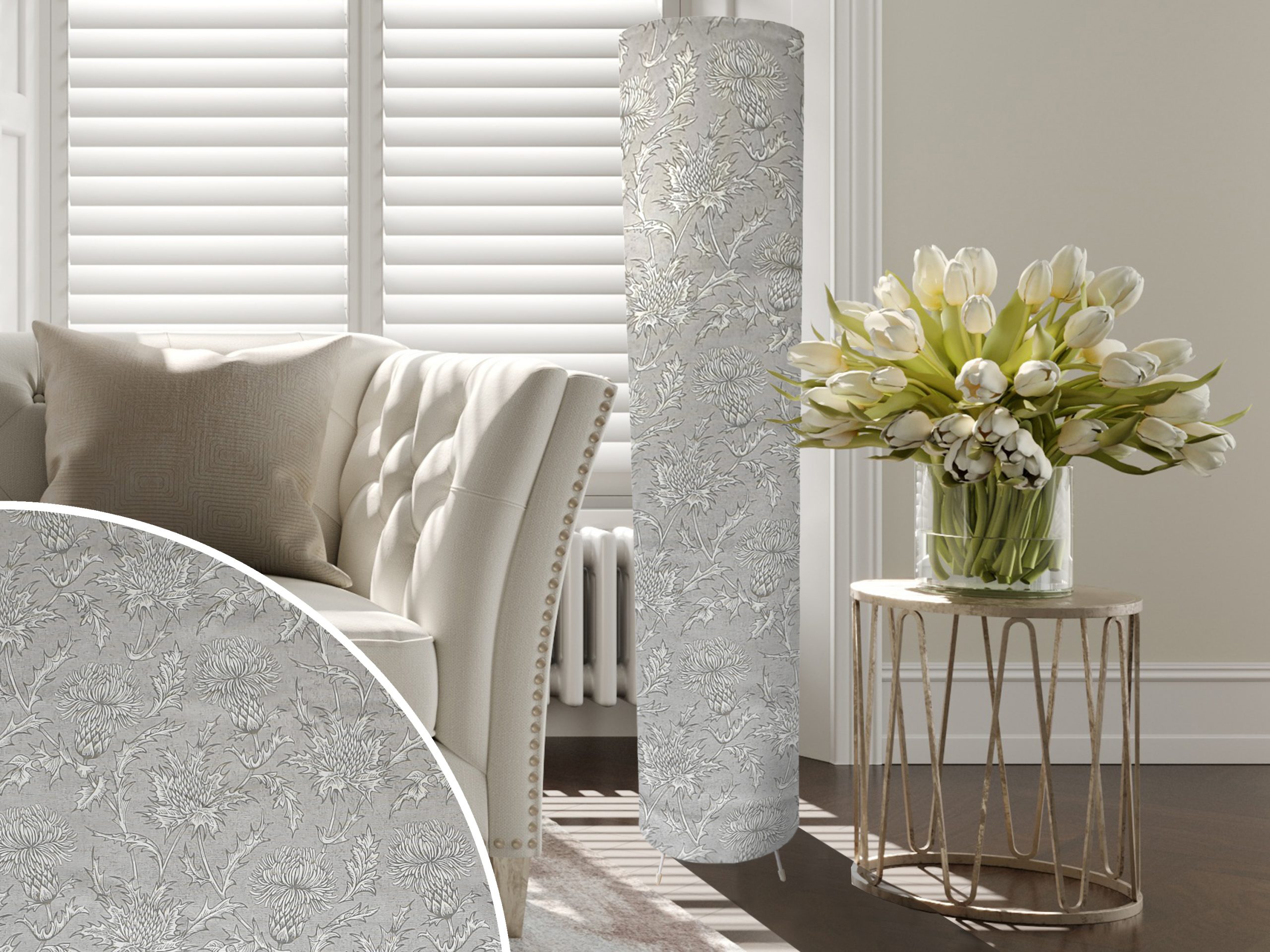 Grey Thistle Floor Lamp, Scottish Lampshade Light Owl