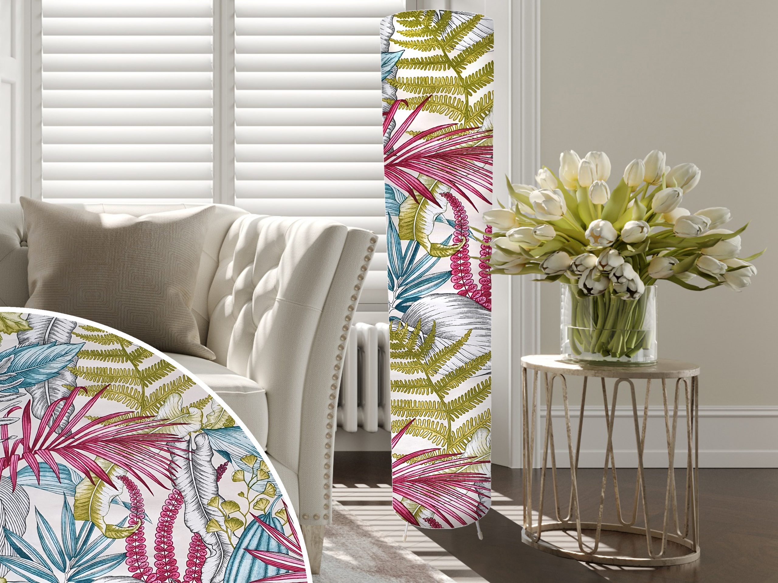 White Tropical Pink Floor Lamp, Bold Lighting Idea