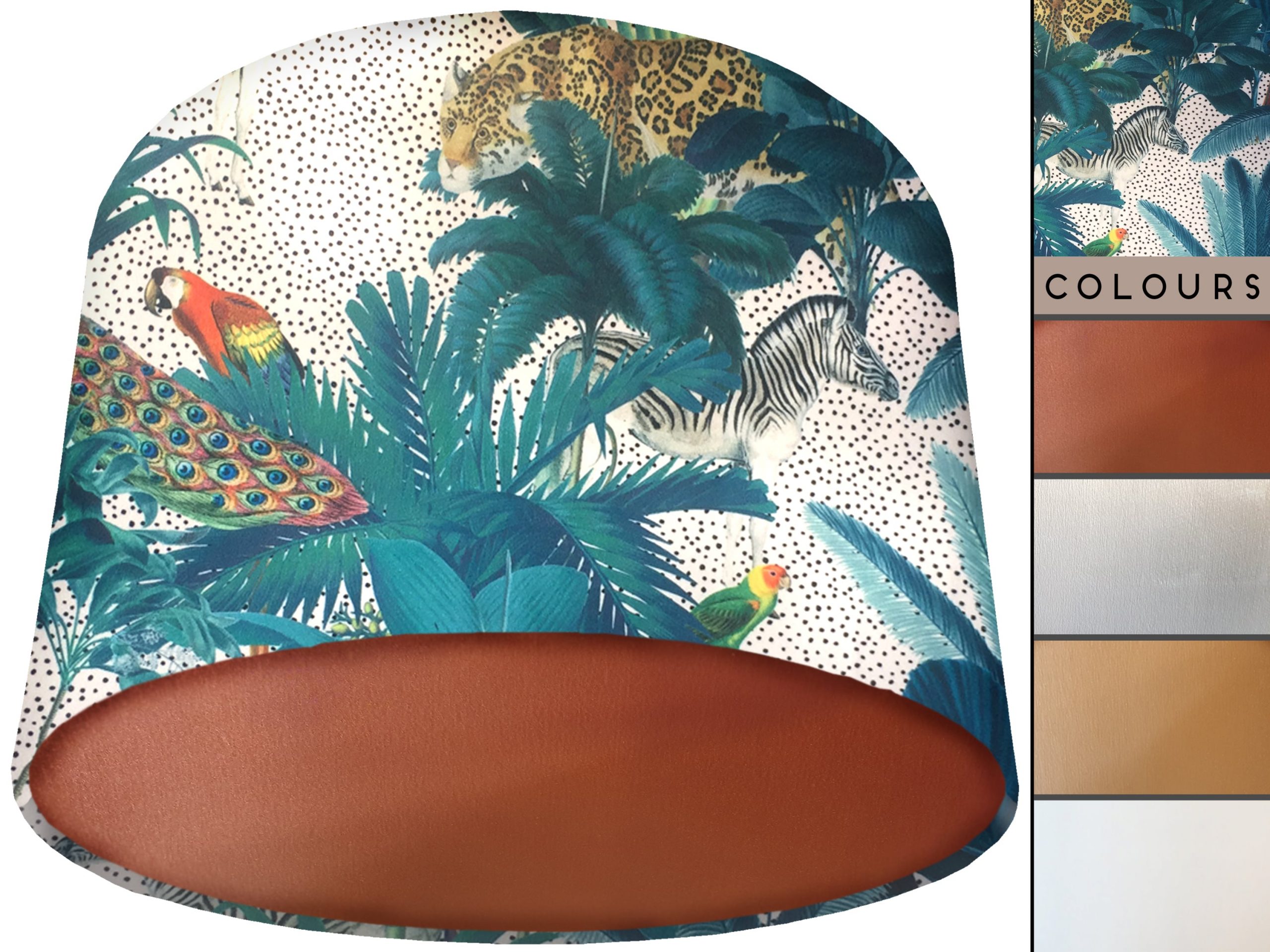 Light Spotty Jungle Velvet Lampshade Copper, Tropical Design