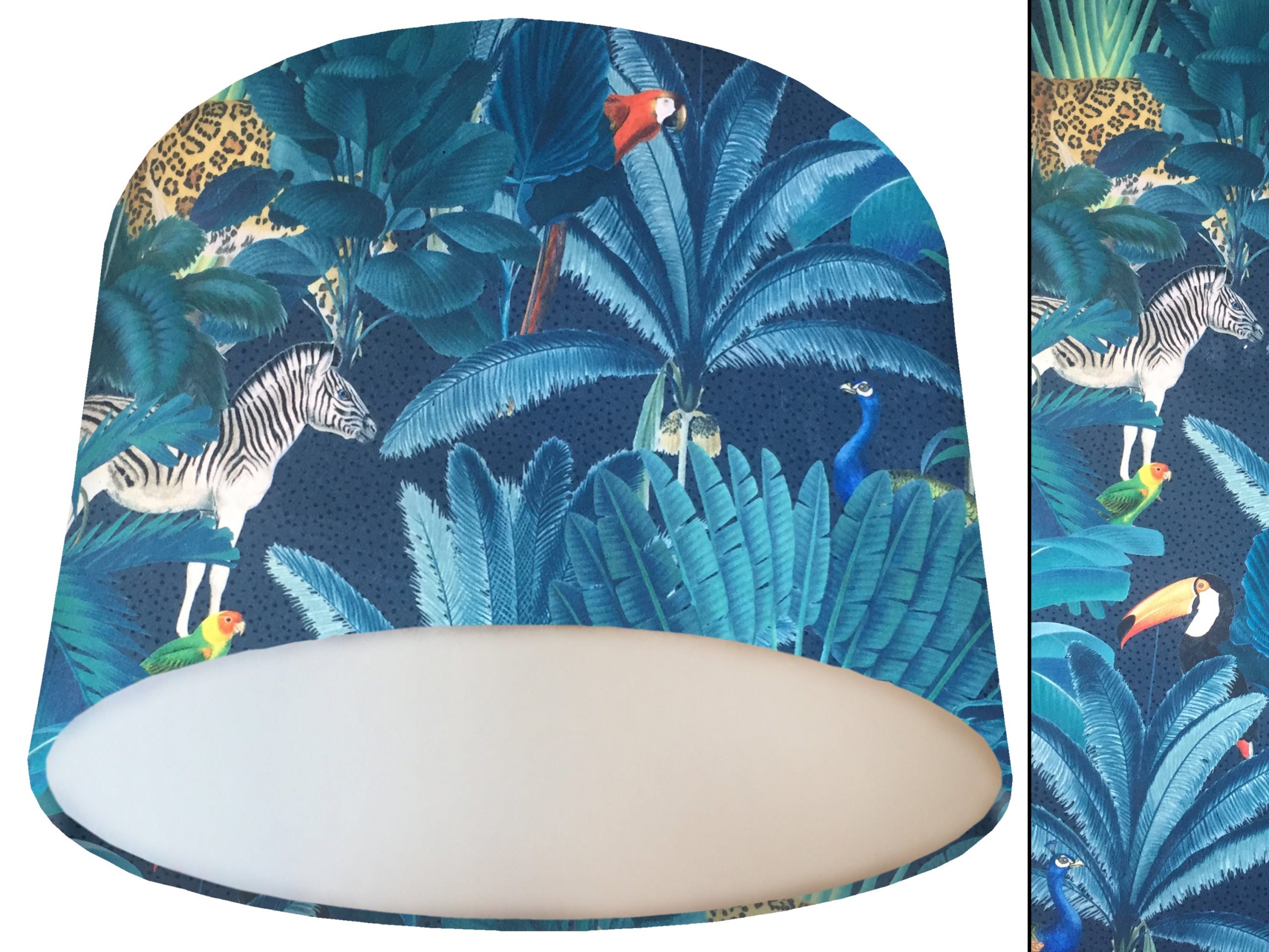 Dark Spotty Jungle Velvet Lampshade White, Tropical Interior