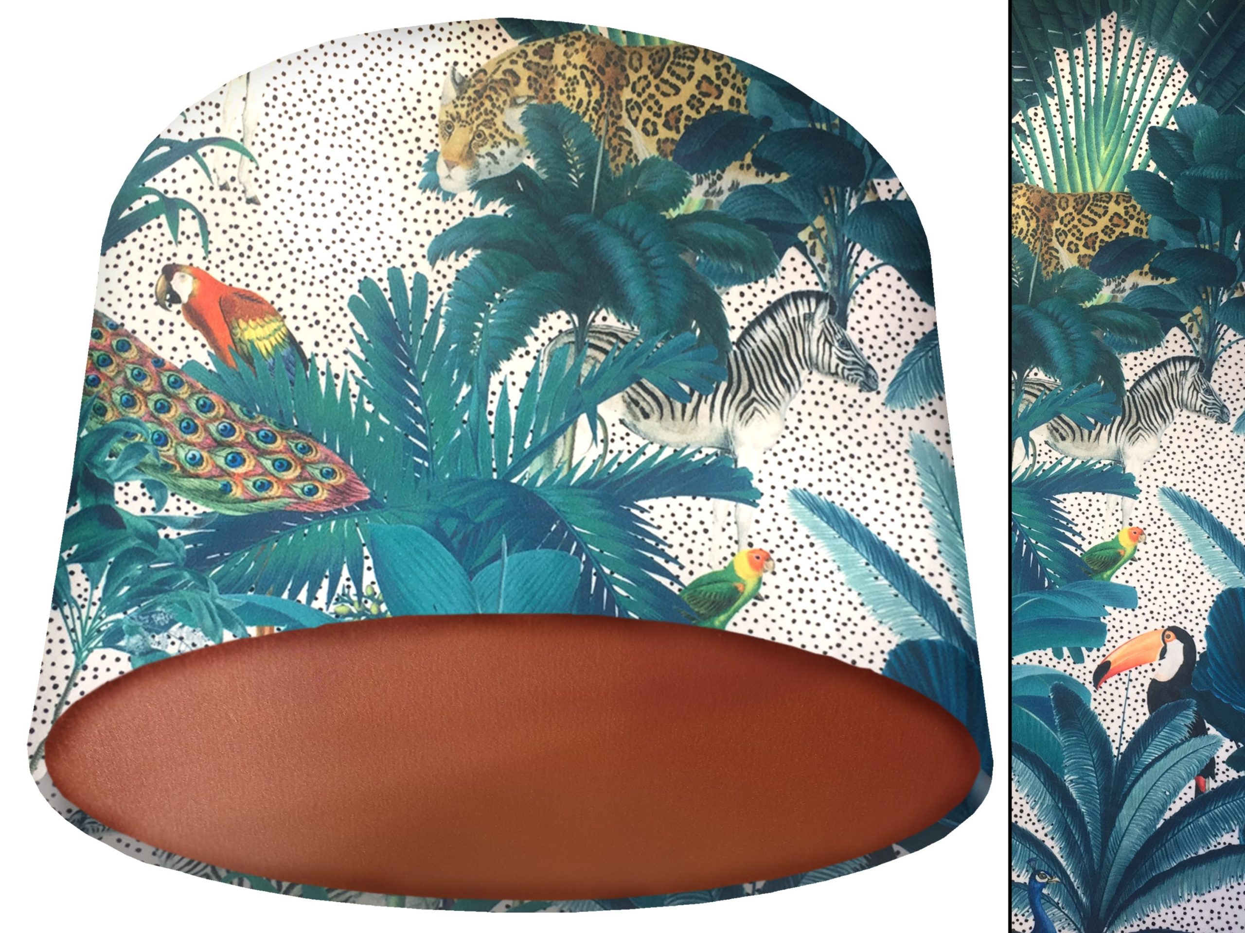 Light Spotty Jungle Velvet Lampshade Copper, Tropical Design