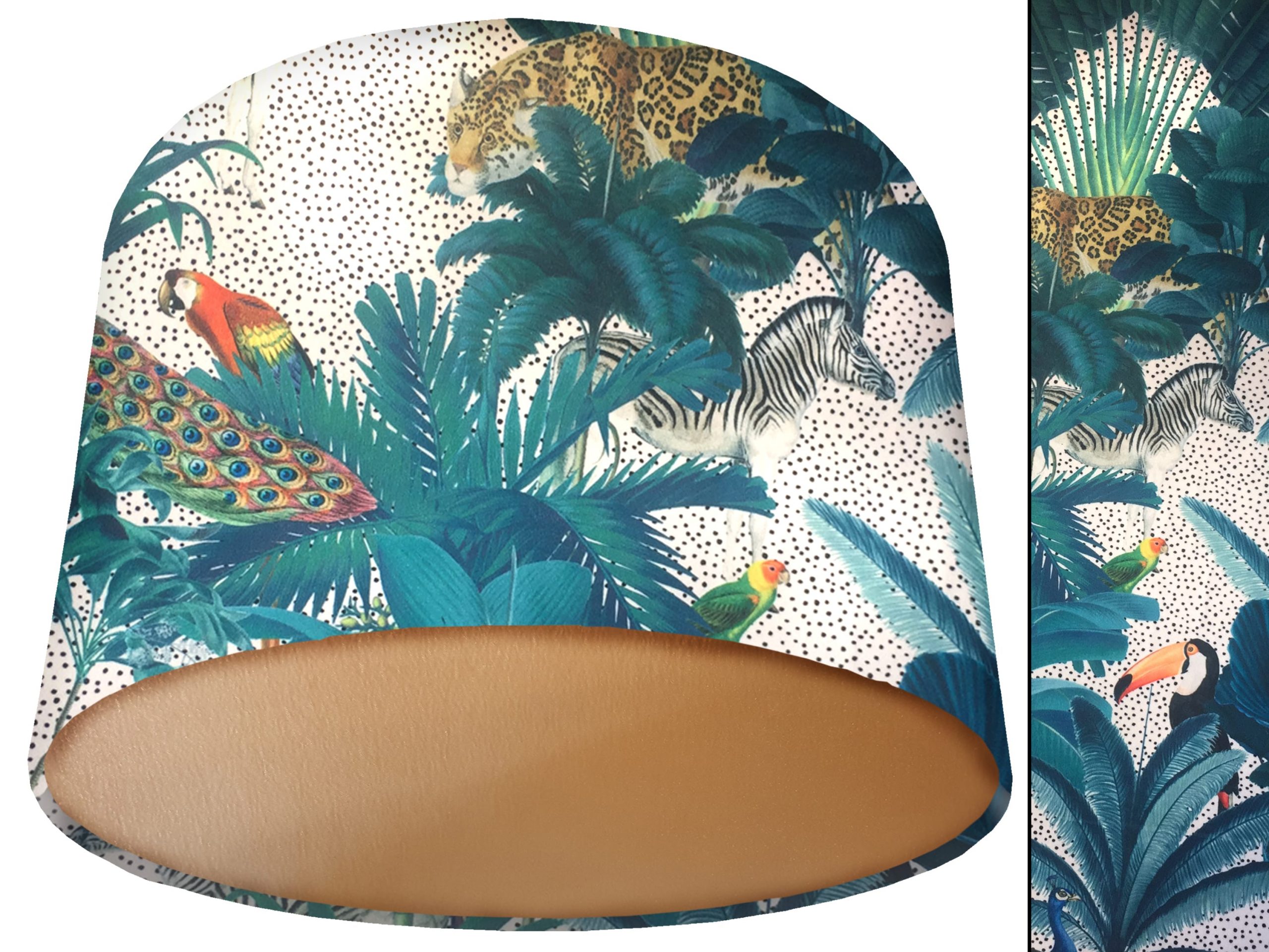 Light Spotty Jungle Velvet Lampshade Gold, Tropical Design