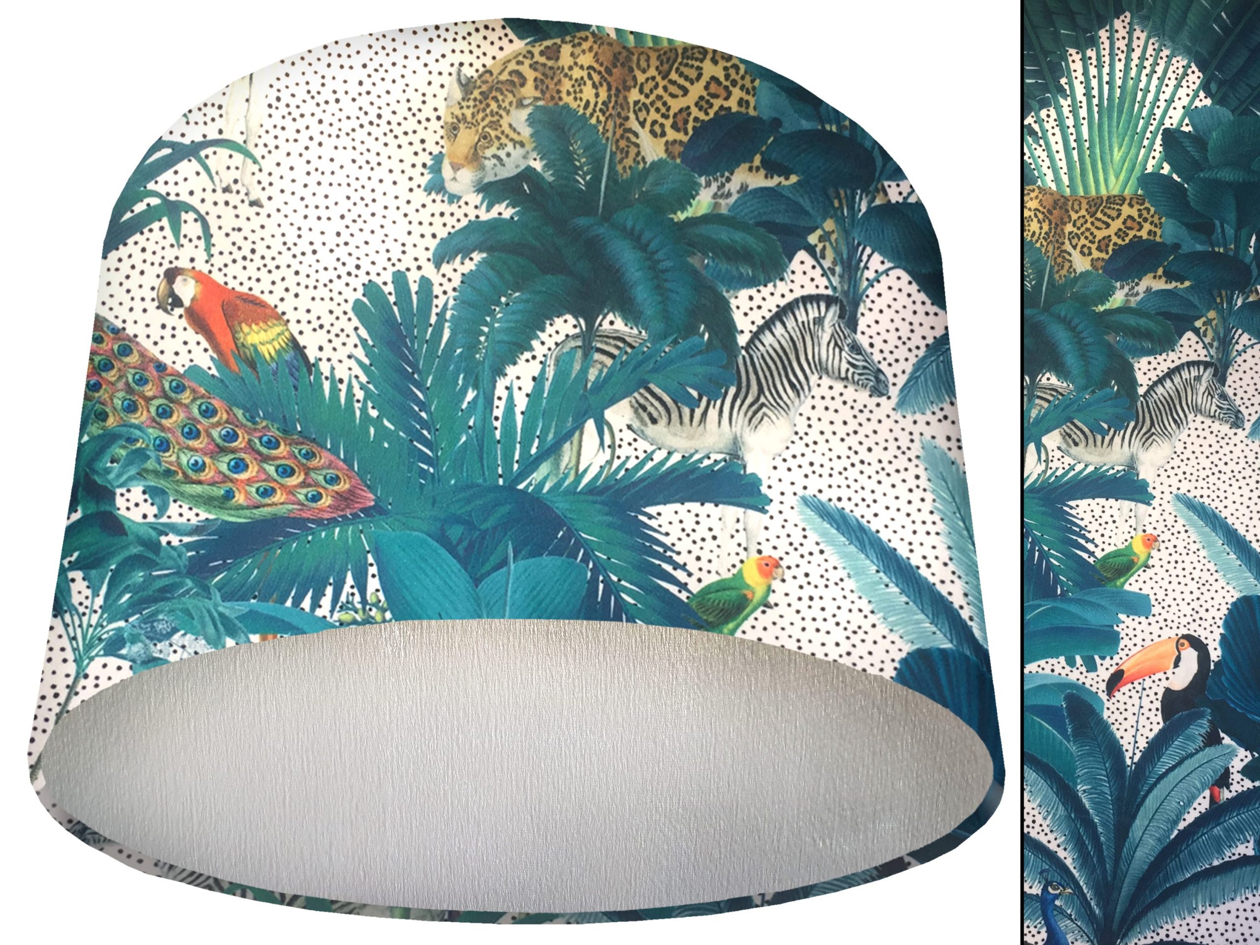 Light Spotty Jungle Velvet Lampshade Silver, Tropical Design