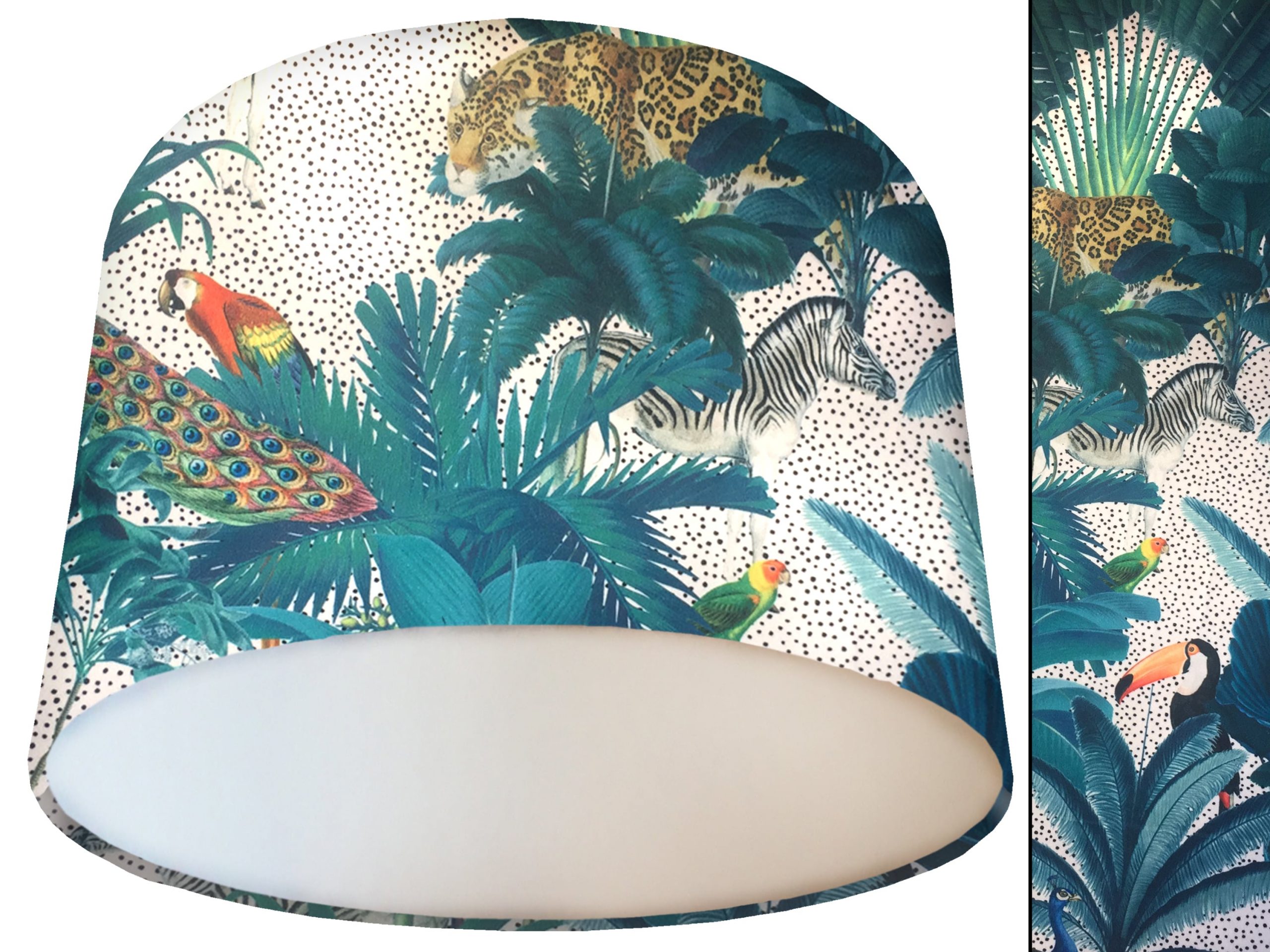 Light Spotty Jungle Velvet Lampshade White, Tropical Design