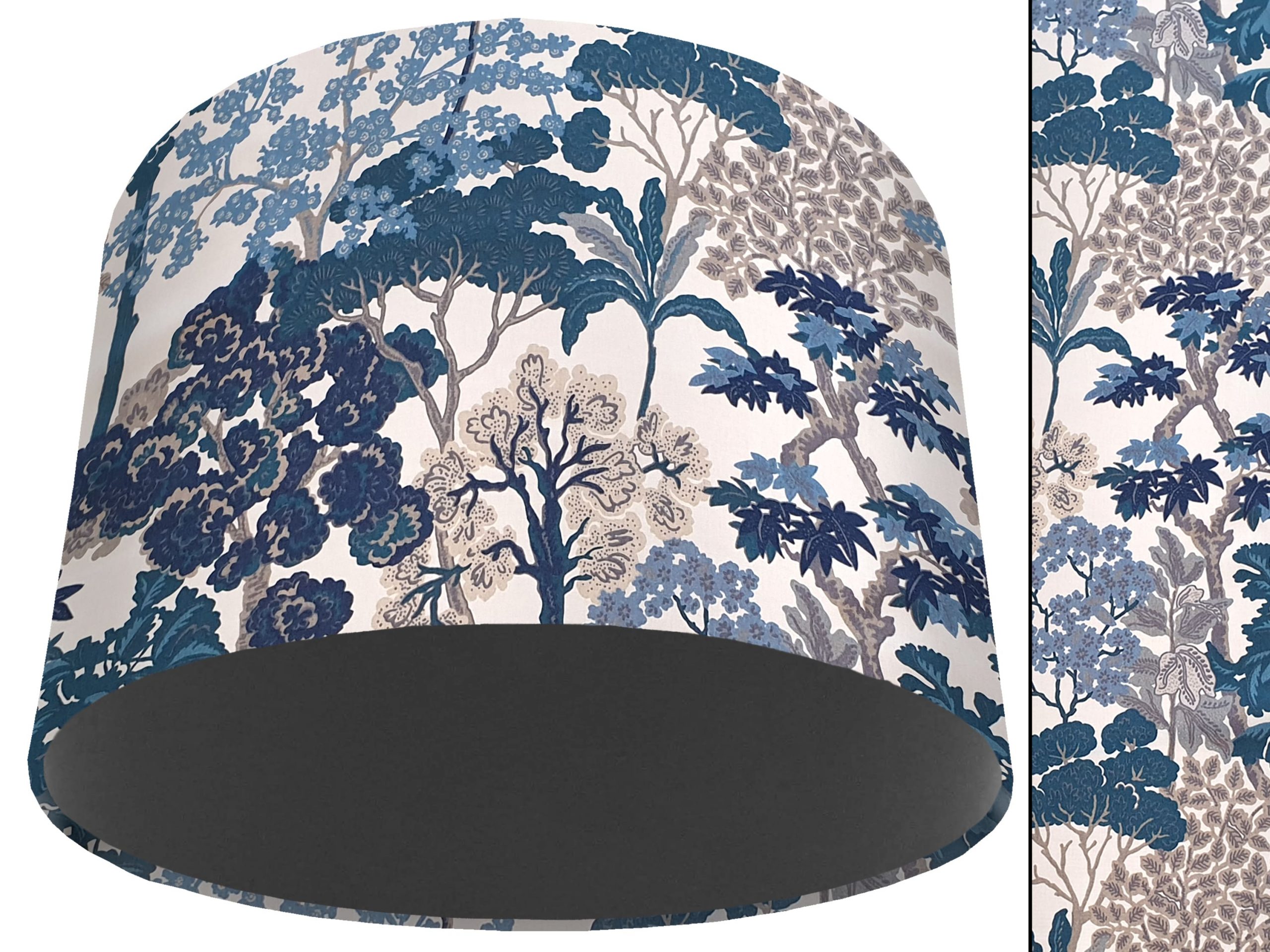 Oriental Trees Blue Light Shade Dark Grey, Exotic Home Interior