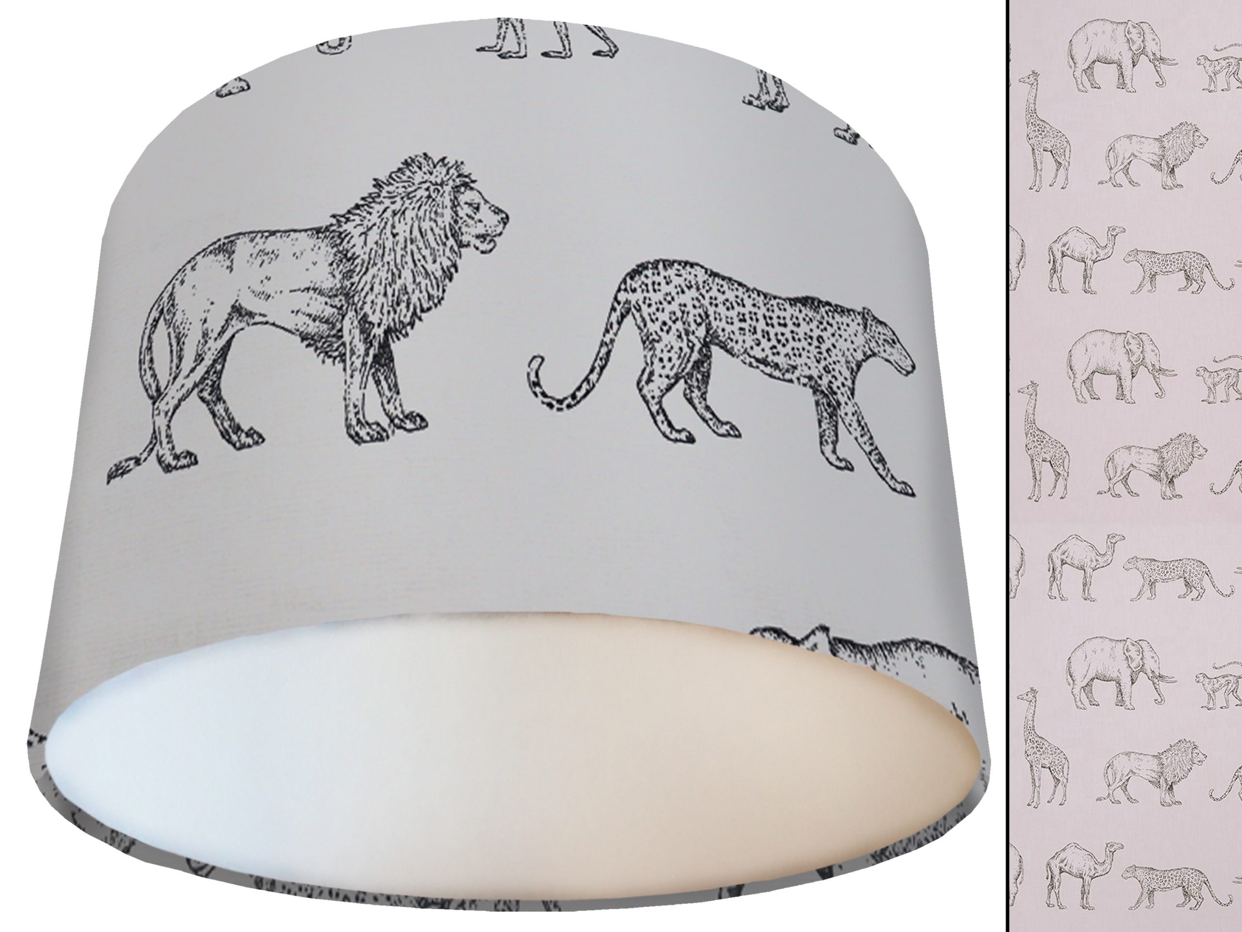 Savannah Animals Lamp Shade White, Animal Print Light