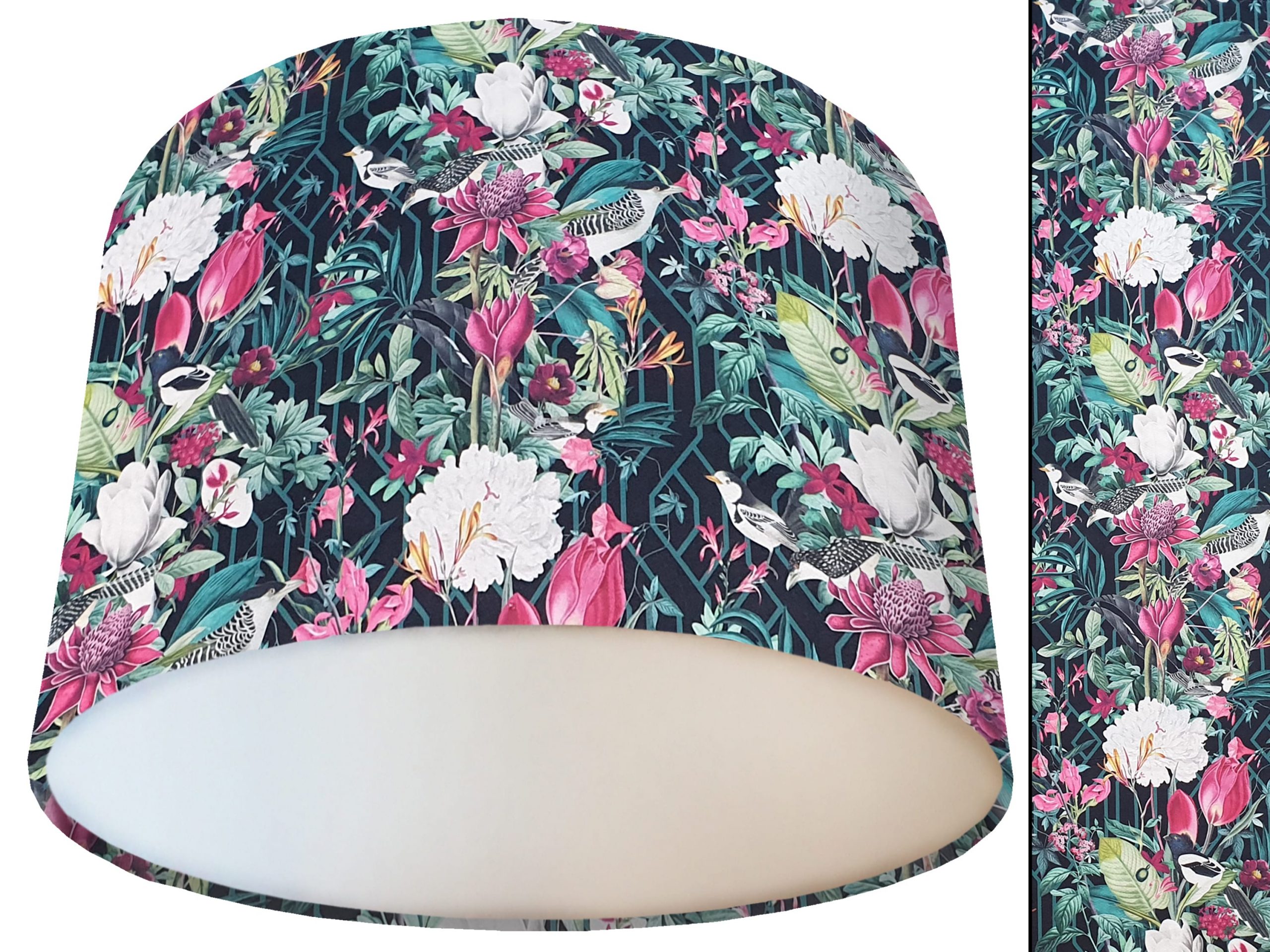 Garden Birds Dark Velvet Lampshade White, Country Home
