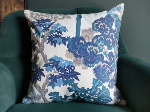 Oriental Trees Blue Sofa Cushion, Modern Botanical
