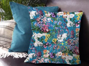 Bright Garden Flowers Velvet Cushion, Luxury Home