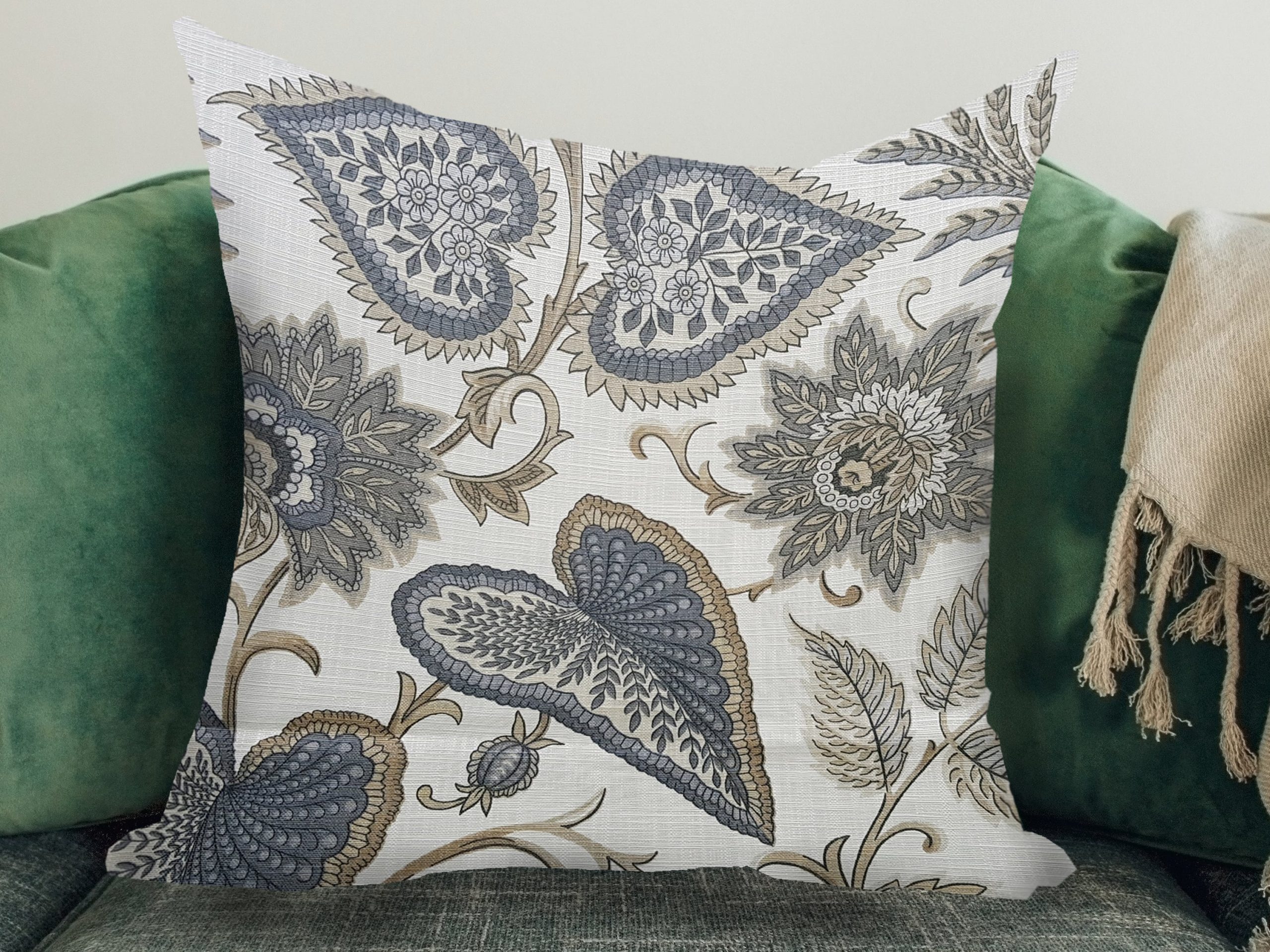Cream Paisley Sofa Cushion, Stylish Interior Cushion Light Owl