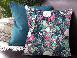 Garden Birds Dark Velvet Cushion, Country Home