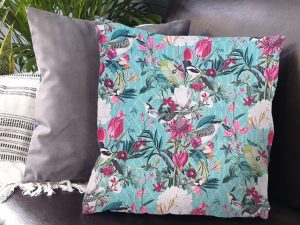 Garden Birds Mint Velvet Cushion, Modern Botanical
